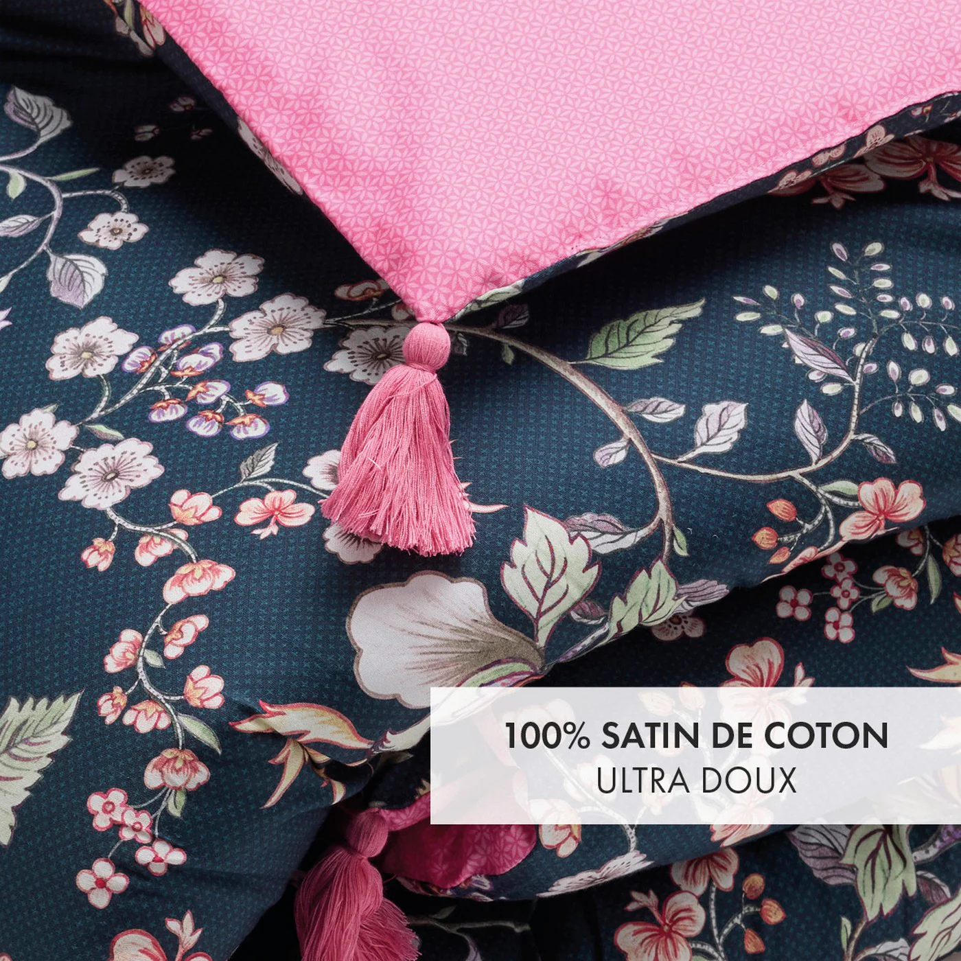Édredon Avec Glands - Bleu Foncé / Rose - Murmure Floral - Image 2