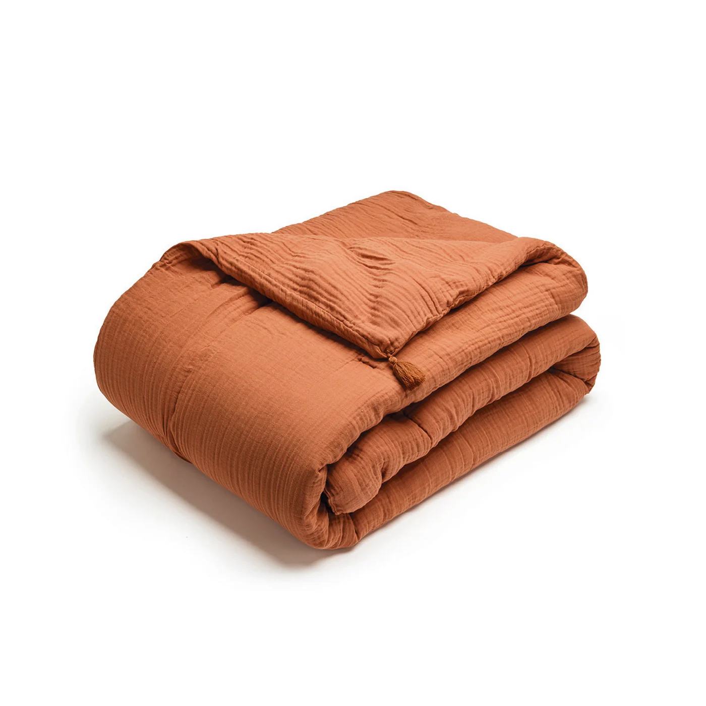 Édredon Avec Glands Gaze De Coton - Terracotta 02 - Uni - Image 2