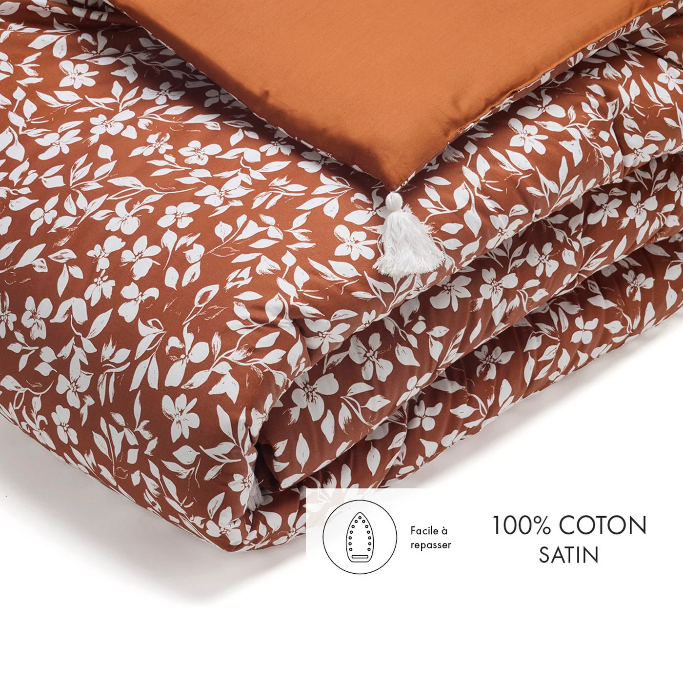 Édredon Avec Glands Satin De Coton - Terracotta - Floréal - Image 2