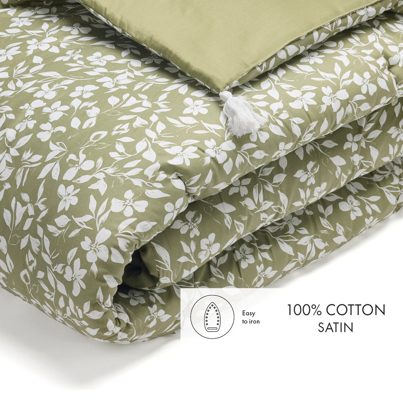 Édredon Avec Glands Satin De Coton - Vert - Floréal - Image 3