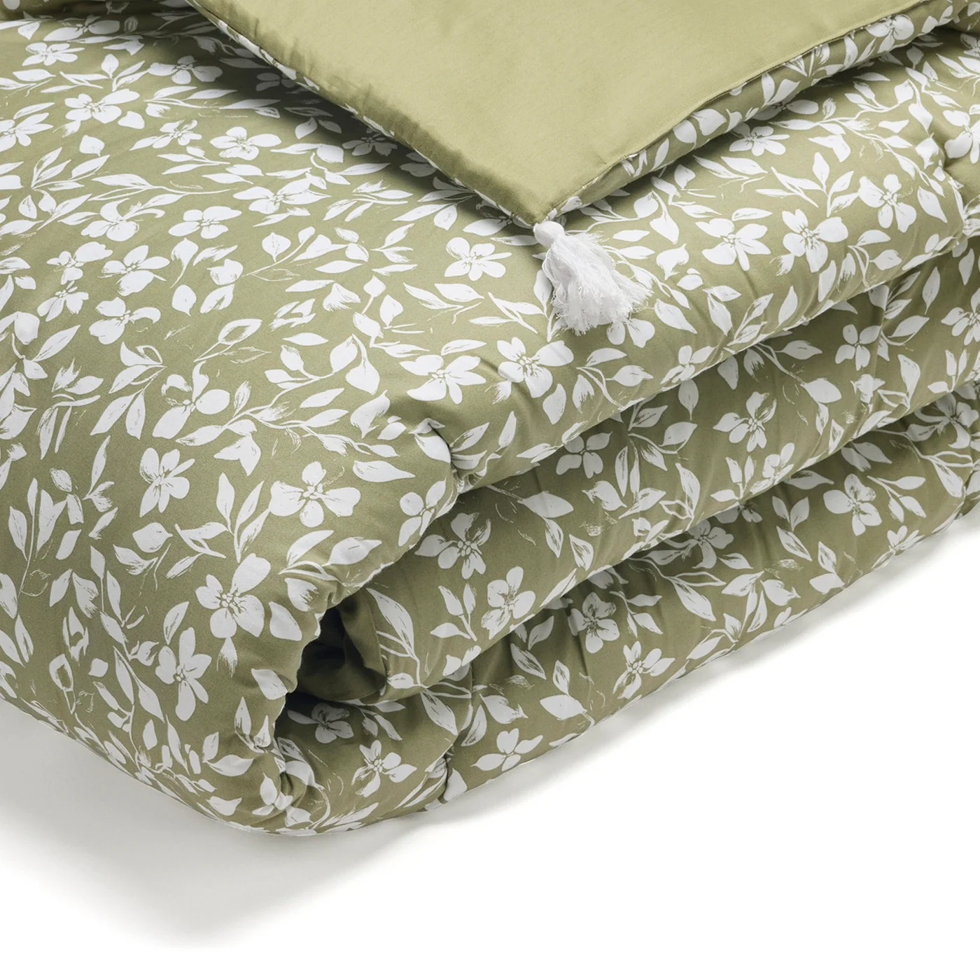 Édredon Avec Glands Satin De Coton - Vert - Floréal - Image 4