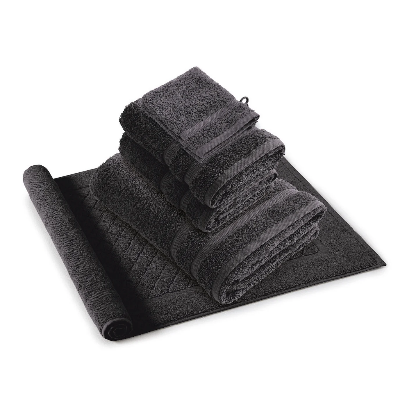 Ensemble Complet De Linge De Bain Coton Peigné - Gris Foncé - Vague - Image 2