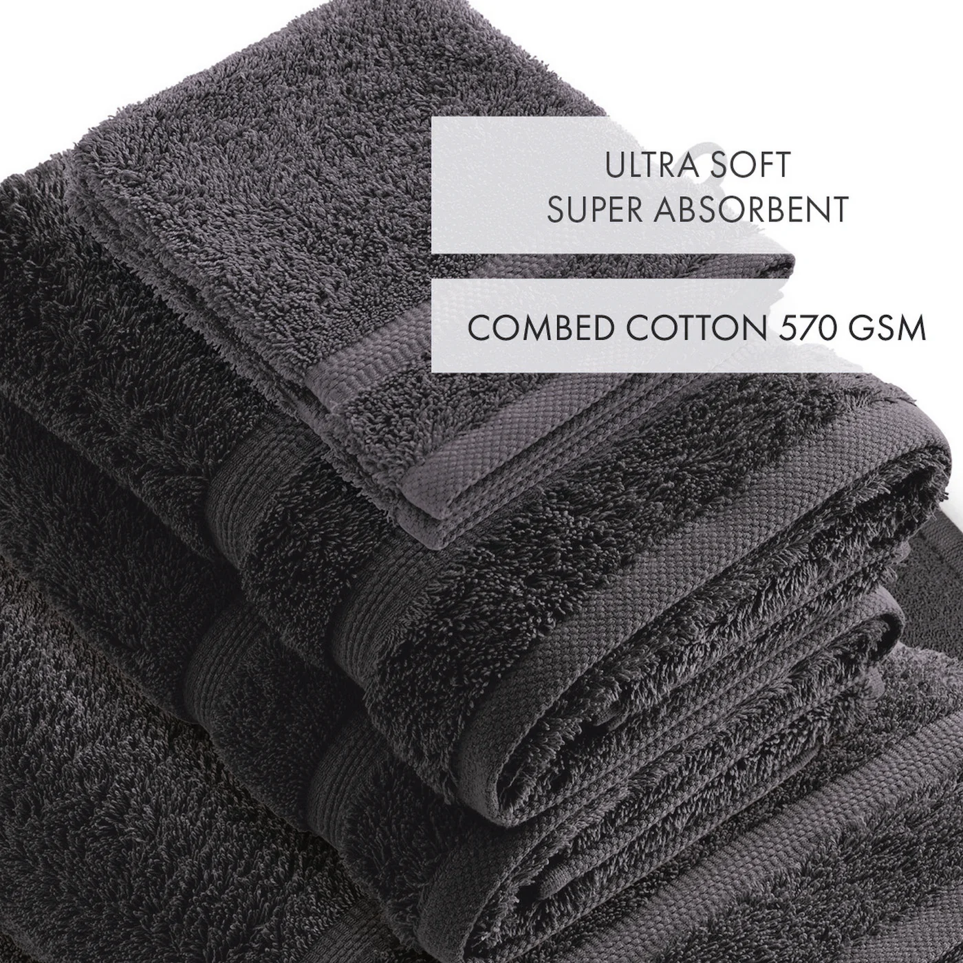 Ensemble Complet De Linge De Bain Coton Peigné - Gris Foncé - Vague - Image 4