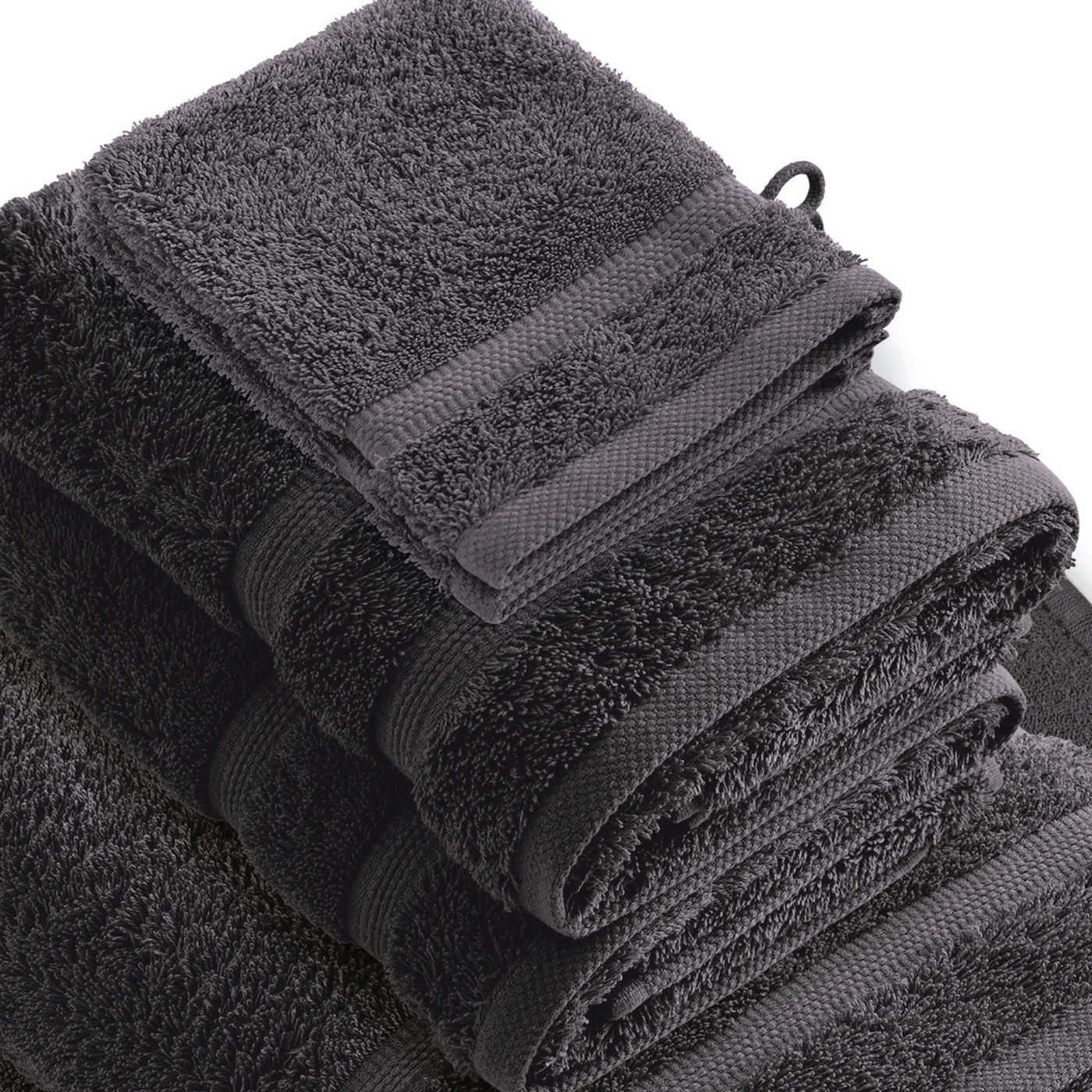 Ensemble Complet De Linge De Bain Coton Peigné - Gris Foncé - Vague - Image 5