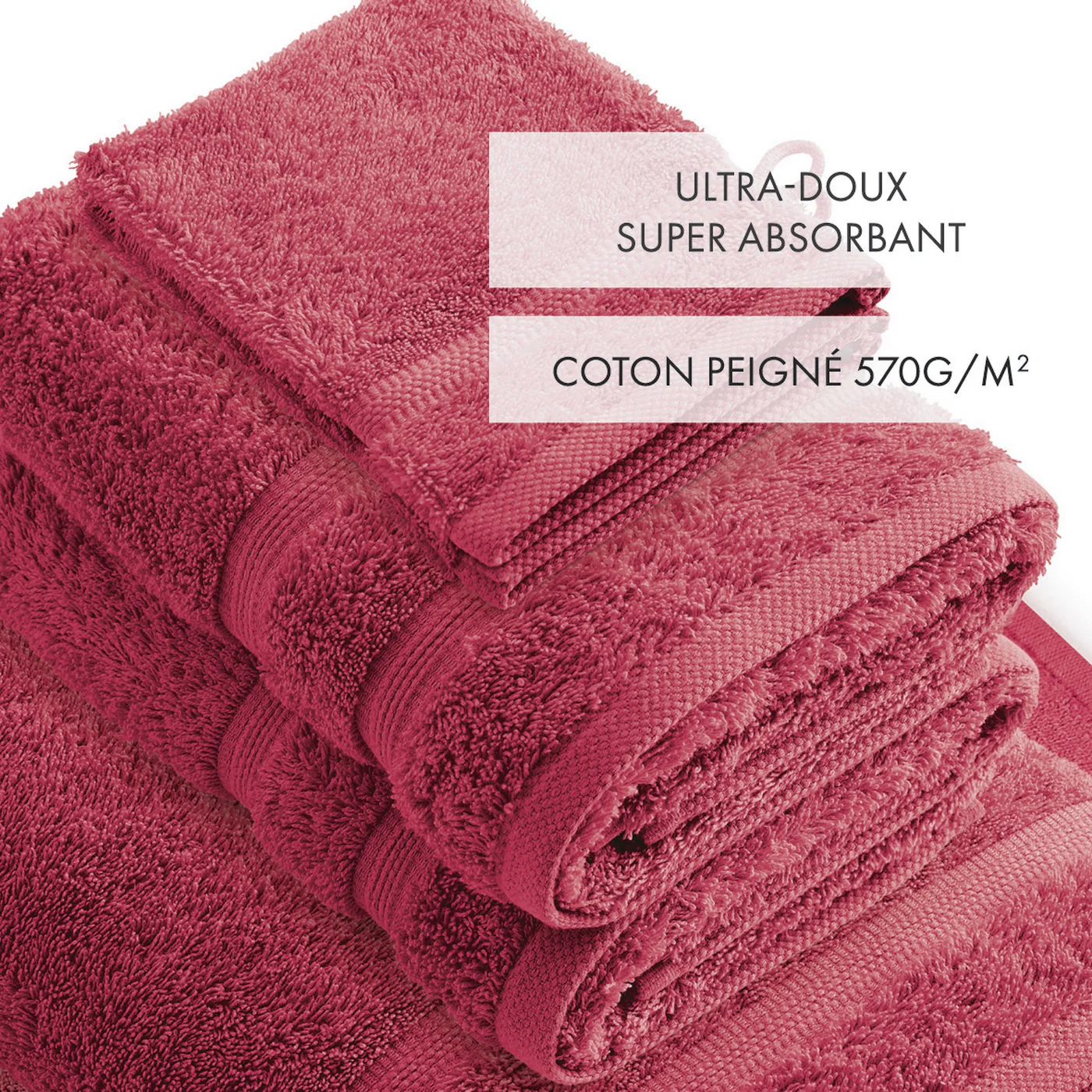 Ensemble Complet De Linge De Bain Coton Peigné - Rose Blush - Vague - Image 2