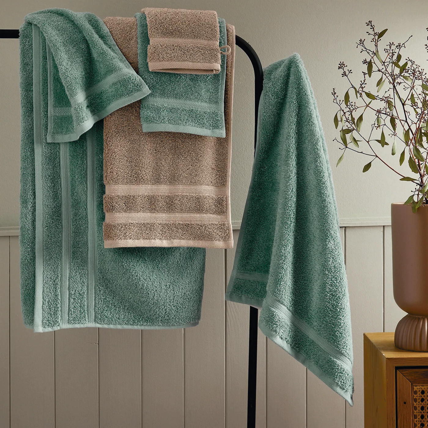 Ensemble Complet De Linge De Bain Coton Peigné - Taupe - Vague - Image 2
