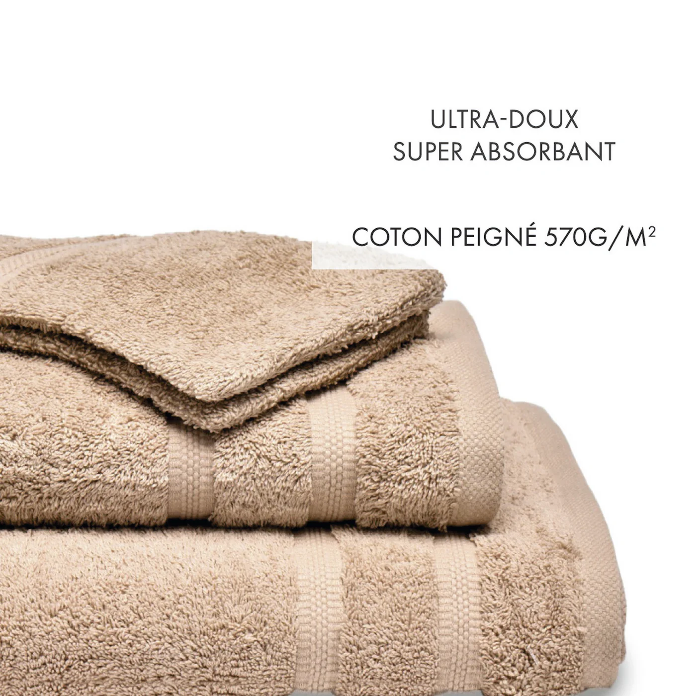 Ensemble Complet De Linge De Bain Coton Peigné - Taupe - Vague - Image 4