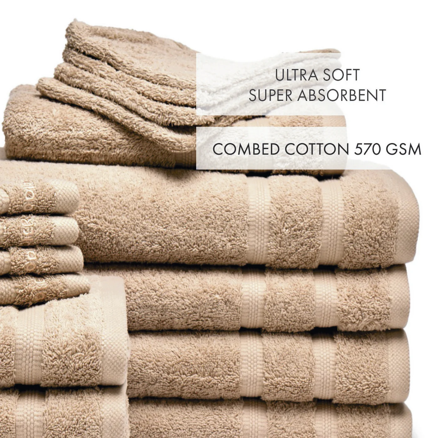 Ensemble Complet De Linge De Bain Coton Peigné - Taupe - Vague - Image 9