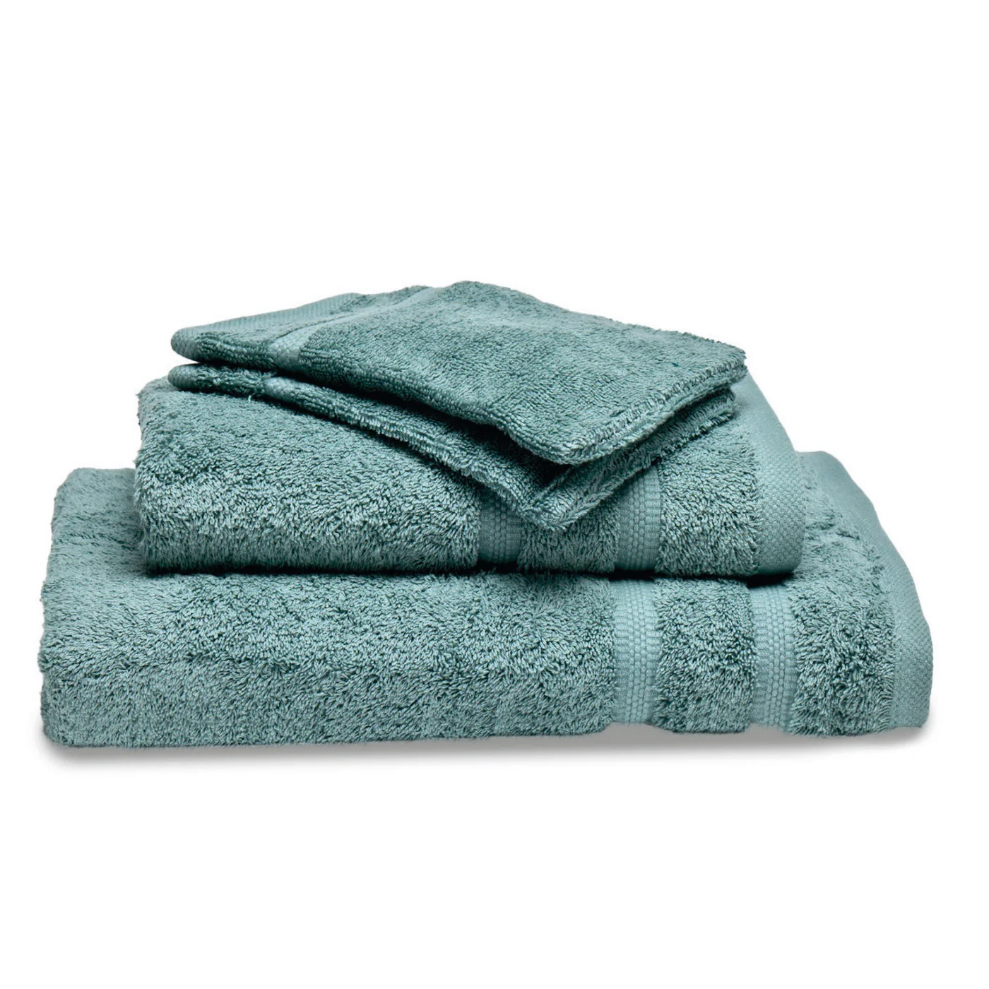 Ensemble Complet De Linge De Bain Coton Peigné - Vert Bouteille - Vague - Image 10