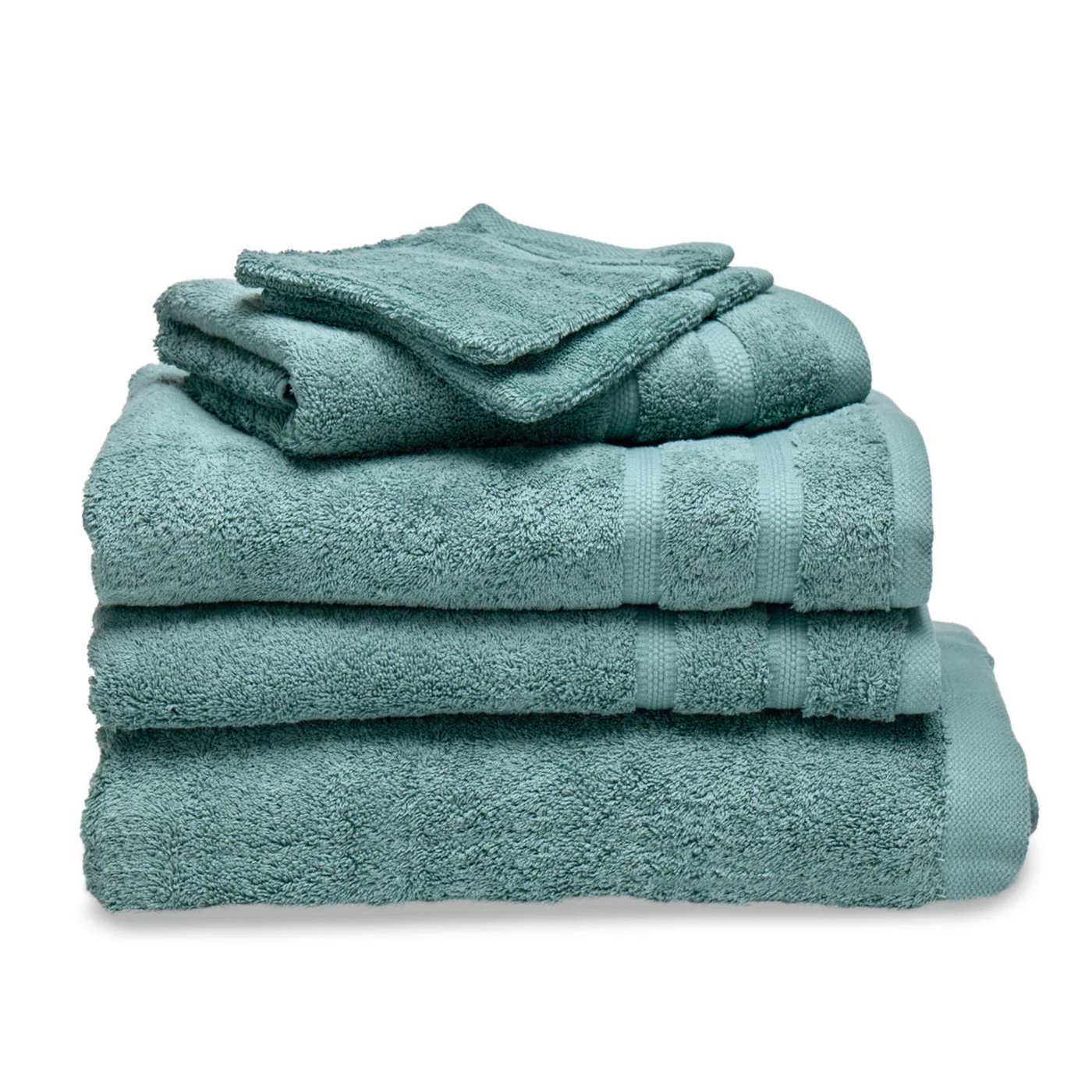 Ensemble Complet De Linge De Bain Coton Peigné - Vert Bouteille - Vague - Image 4