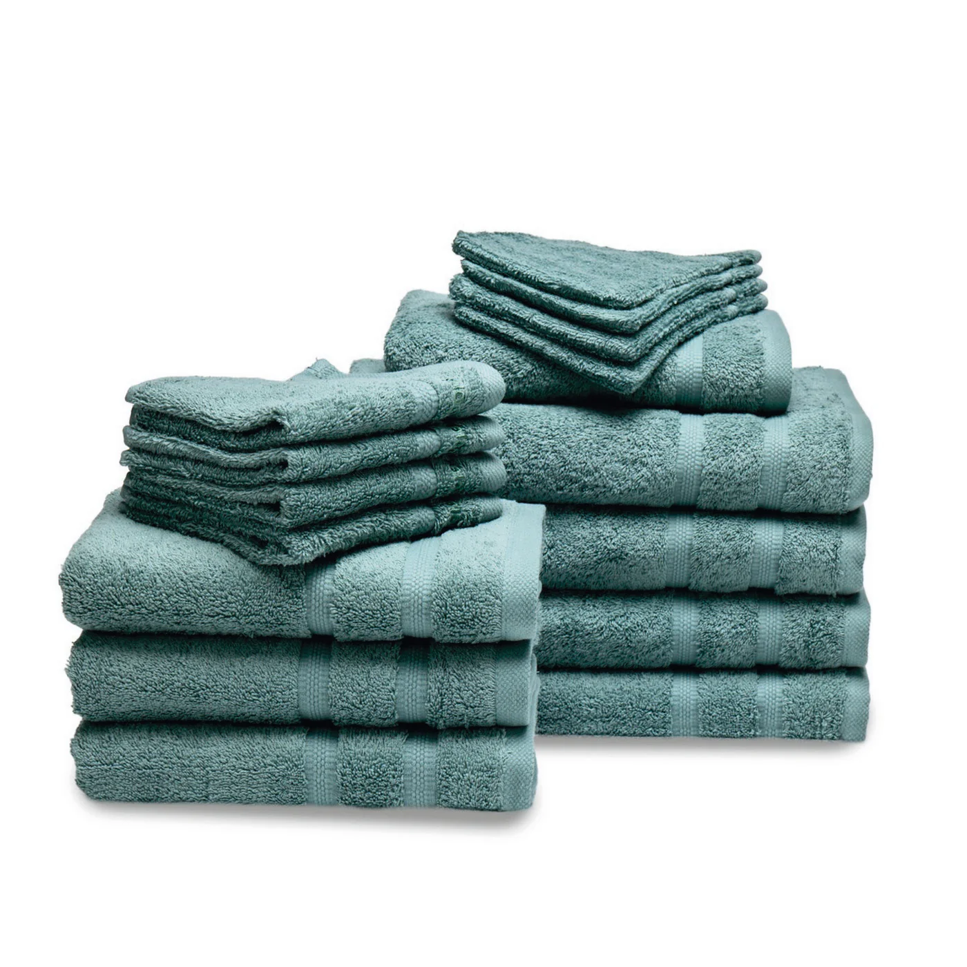 Ensemble Complet De Linge De Bain Coton Peigné - Vert Bouteille - Vague - Image 6