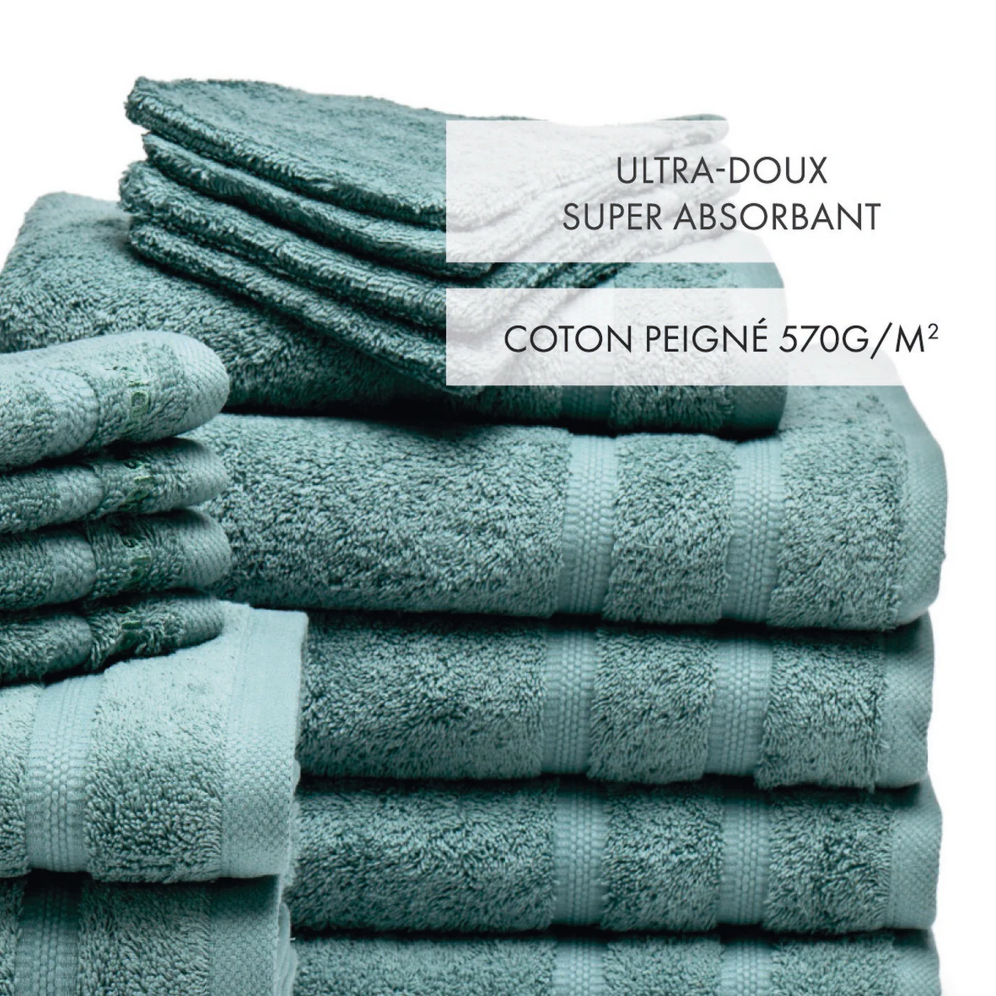 Ensemble Complet De Linge De Bain Coton Peigné - Vert Bouteille - Vague - Image 7