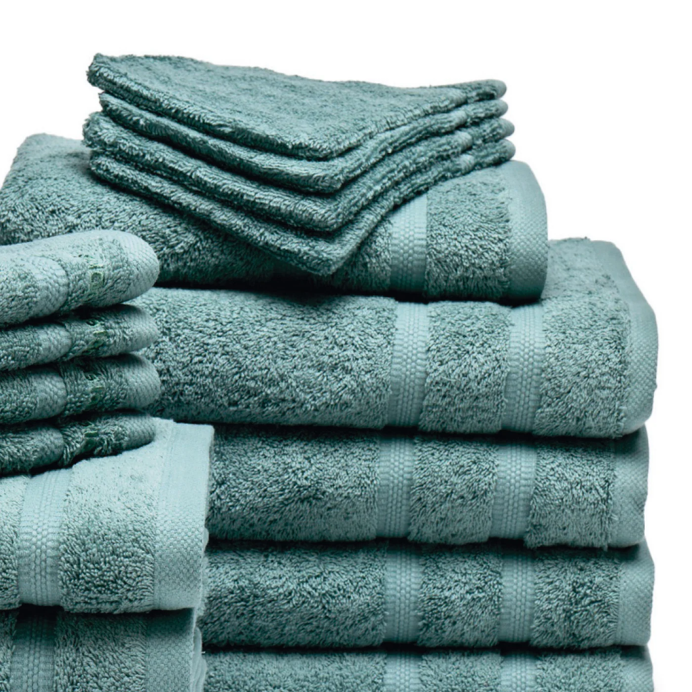 Ensemble Complet De Linge De Bain Coton Peigné - Vert Bouteille - Vague - Image 9