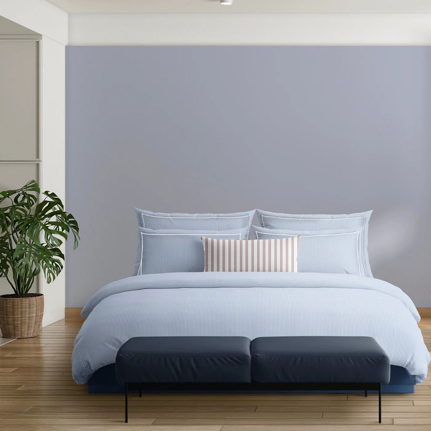 Ensemble De Draps Coton Percale - Bleu Clair - Nantes - Image 2