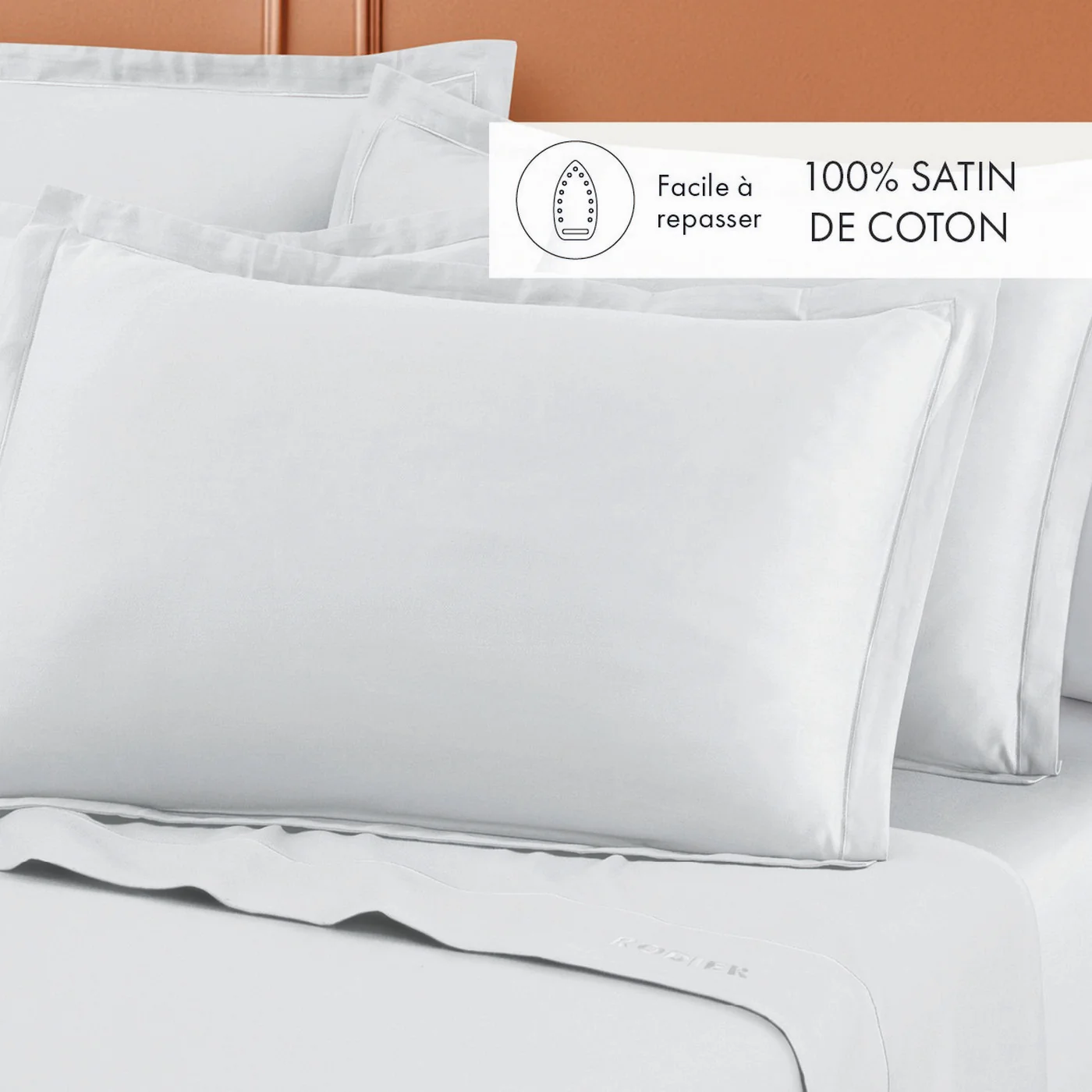 Ensemble De Draps Satin De Coton - Blanc 01 - Uni 1 Baratta - Image 2