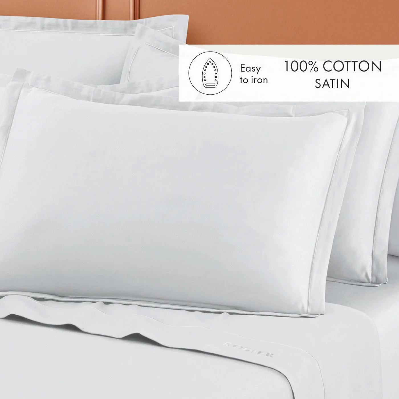 Ensemble De Draps Satin De Coton - Blanc 01 - Uni 1 Baratta - Image 3