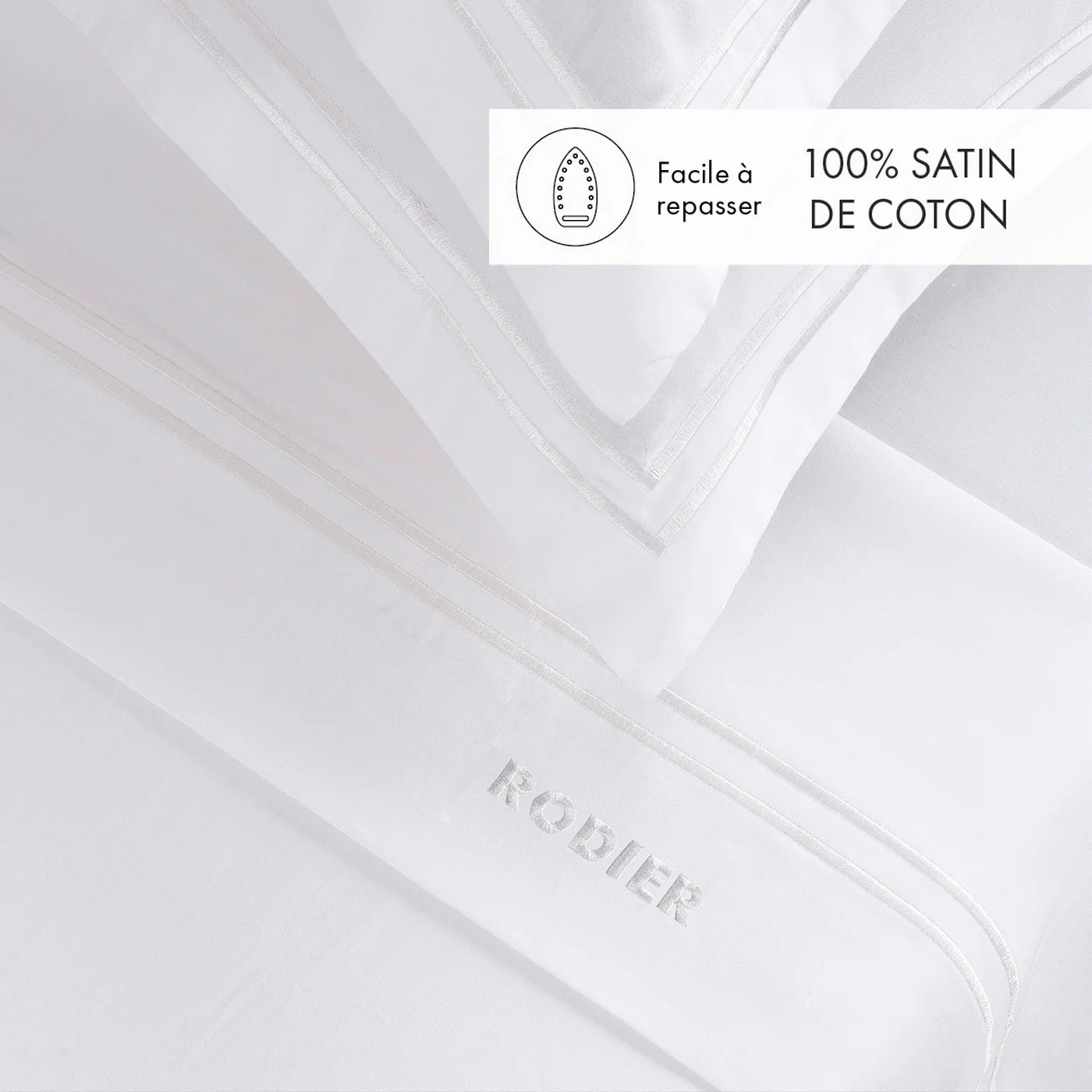 Ensemble De Draps Satin De Coton - Blanc / Blanc - Nice - Image 2