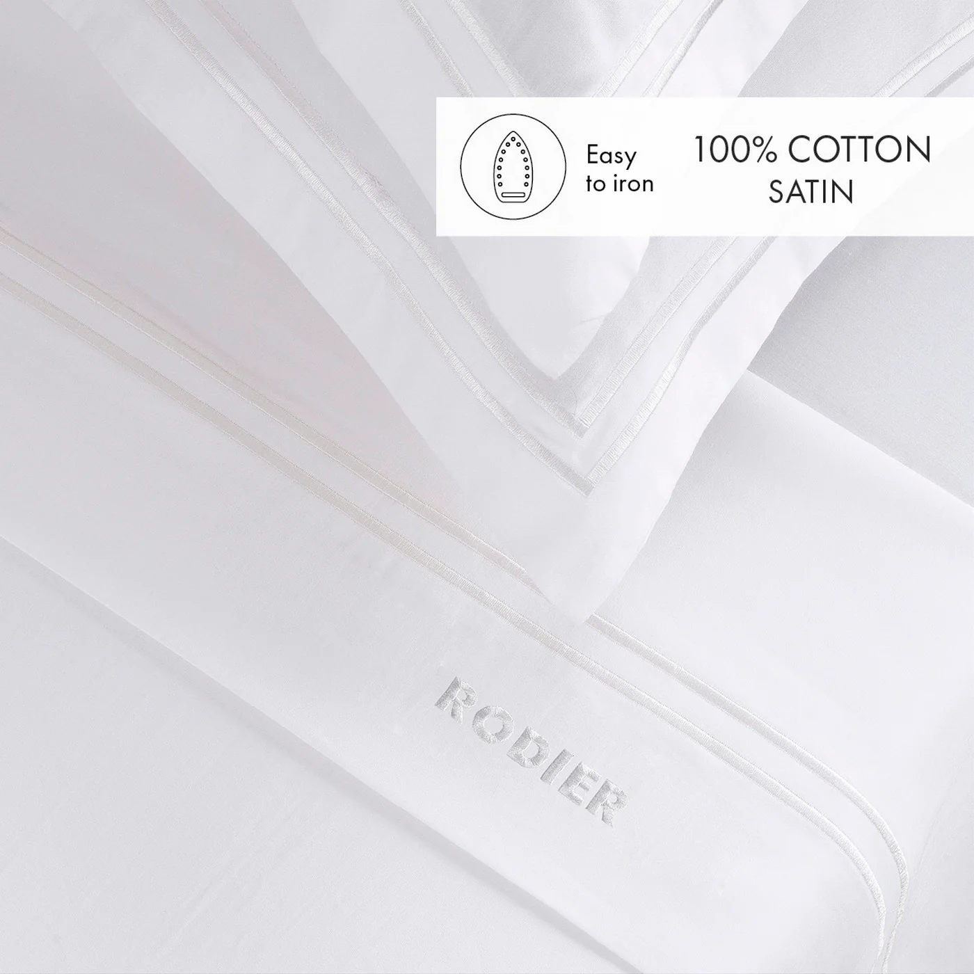 Ensemble De Draps Satin De Coton - Blanc / Blanc - Nice - Image 3