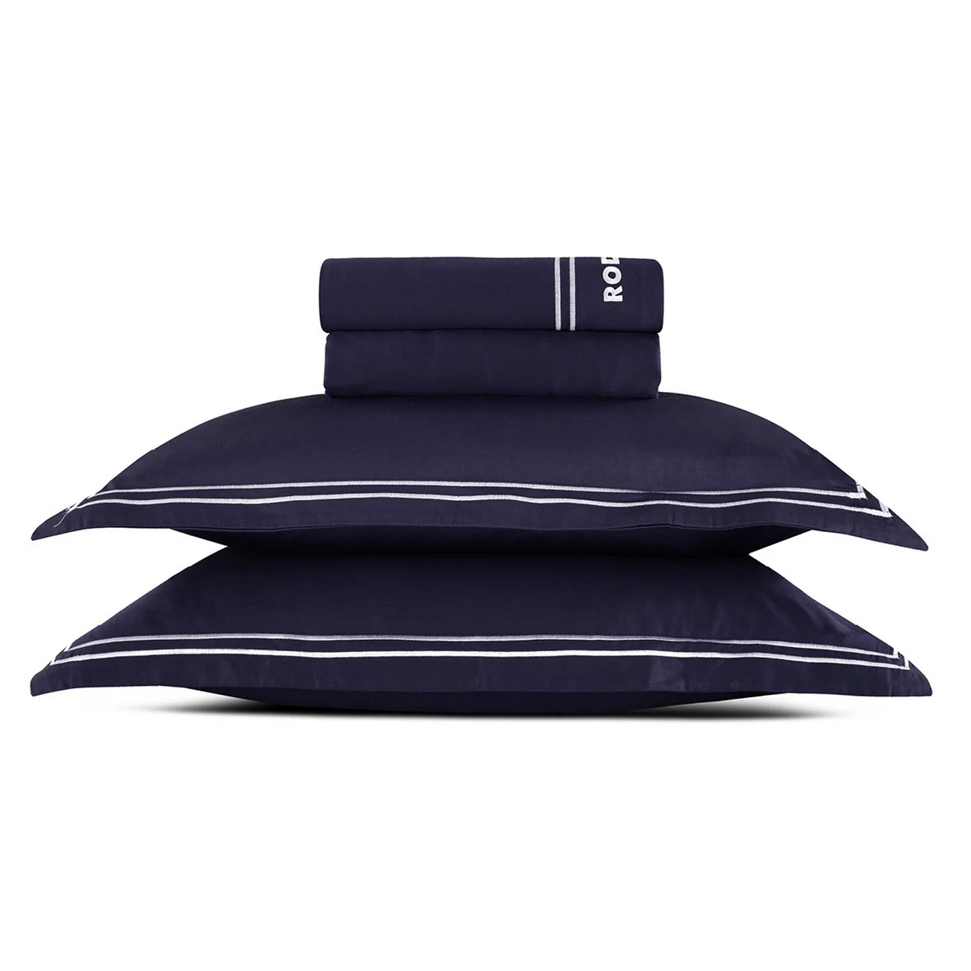Ensemble De Draps Satin De Coton - Blanc / Bleu Foncé - Nice - Image 5