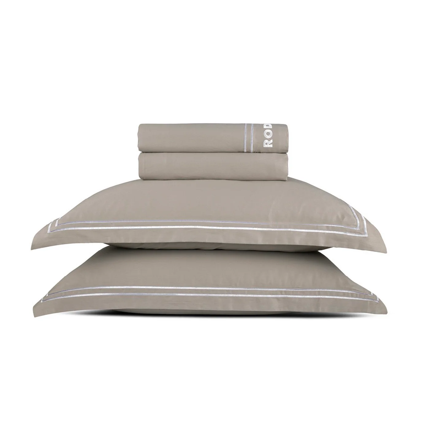 Ensemble De Draps Satin De Coton - Blanc / Taupe - Nice - Image 5