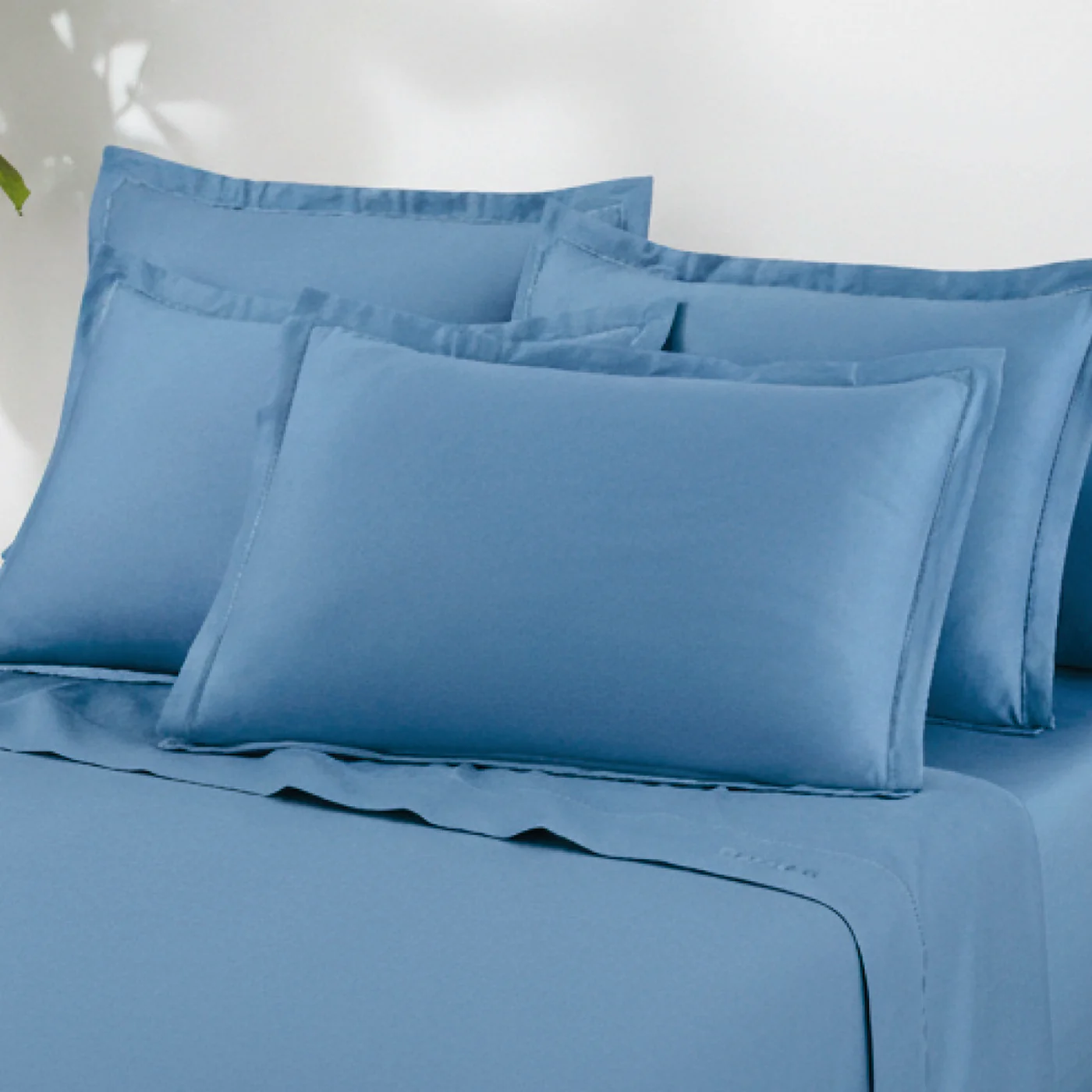 Ensemble De Draps Satin De Coton - Bleu 05 - Uni 1 Baratta - Image 4