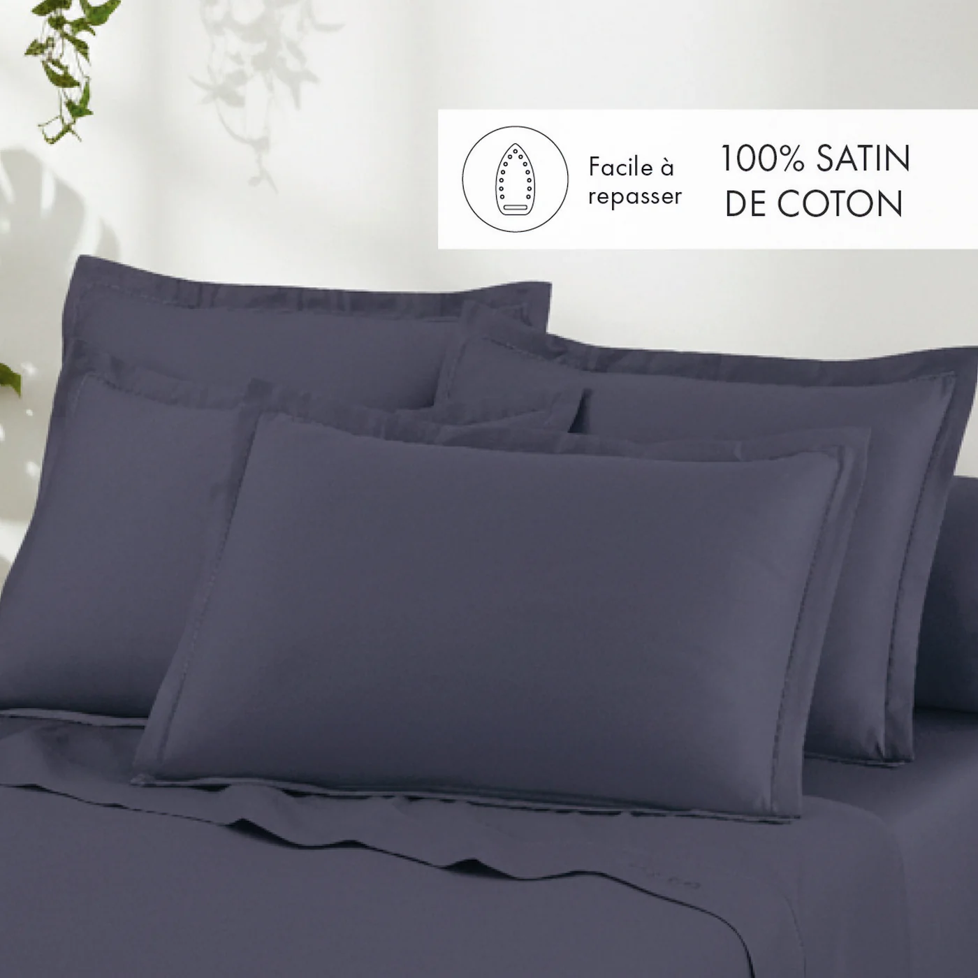 Ensemble De Draps Satin De Coton - Bleu 06 - Uni 1 Baratta - Image 2