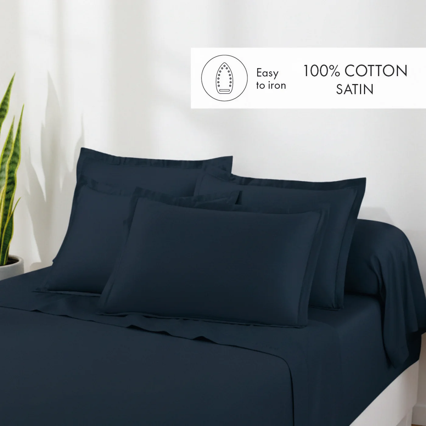 Ensemble De Draps Satin De Coton - Bleu 11 - Uni 1 Baratta - Image 3