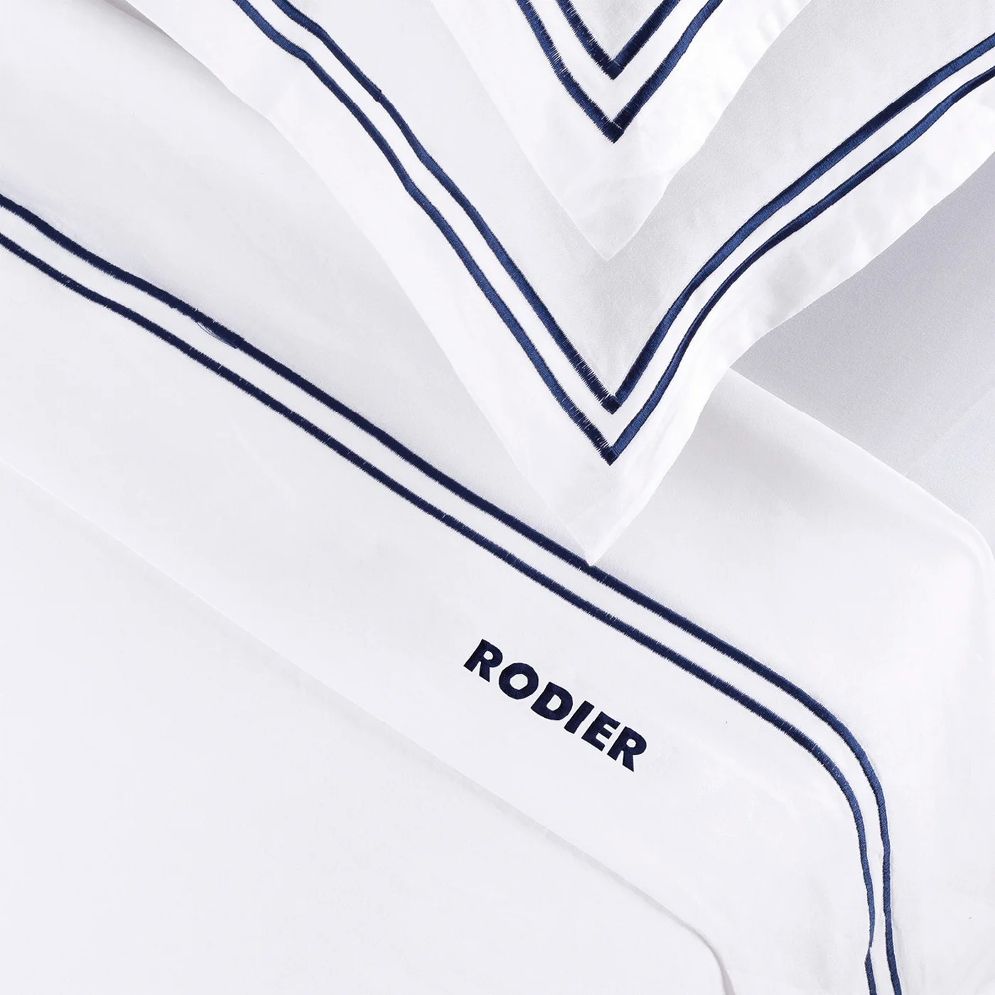 Ensemble De Draps Satin De Coton - Bleu Foncé / Blanc - Nice - Image 4