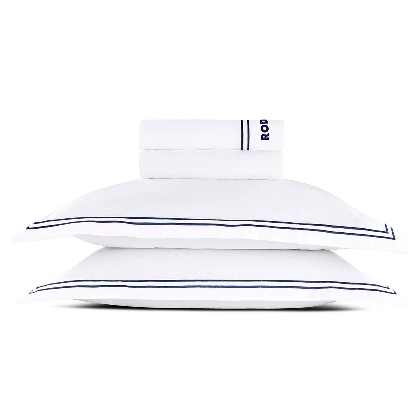 Ensemble De Draps Satin De Coton - Bleu Foncé / Blanc - Nice - Image 5