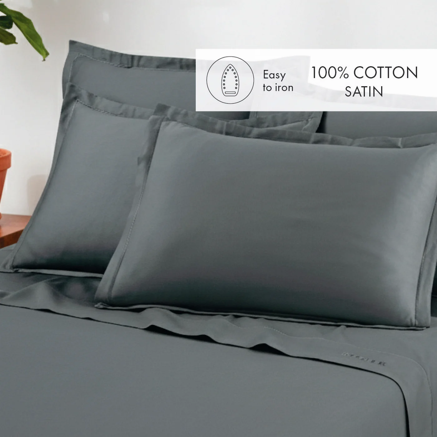 Ensemble De Draps Satin De Coton - Gris 02 - Uni 1 Baratta - Image 3