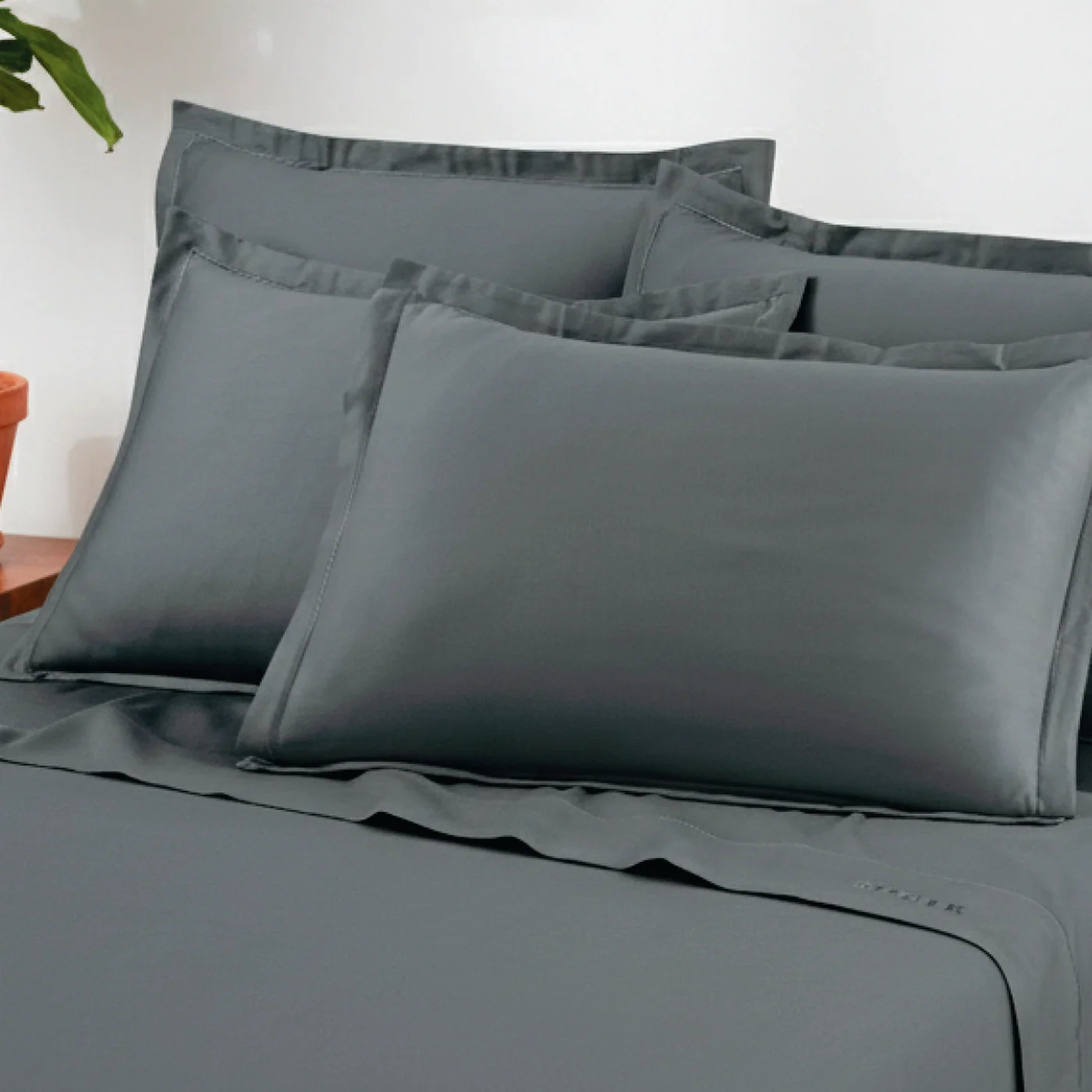 Ensemble De Draps Satin De Coton - Gris 02 - Uni 1 Baratta - Image 4