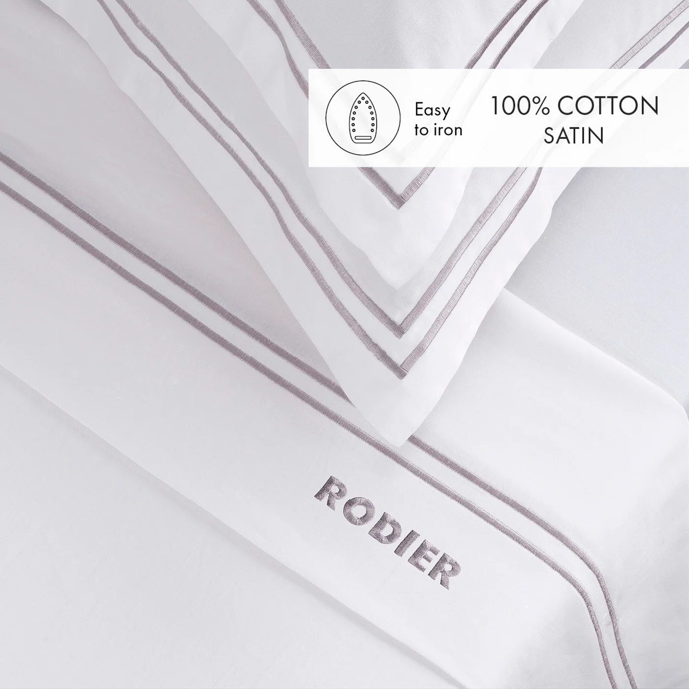 Ensemble De Draps Satin De Coton - Gris / Blanc - Nice - Image 3