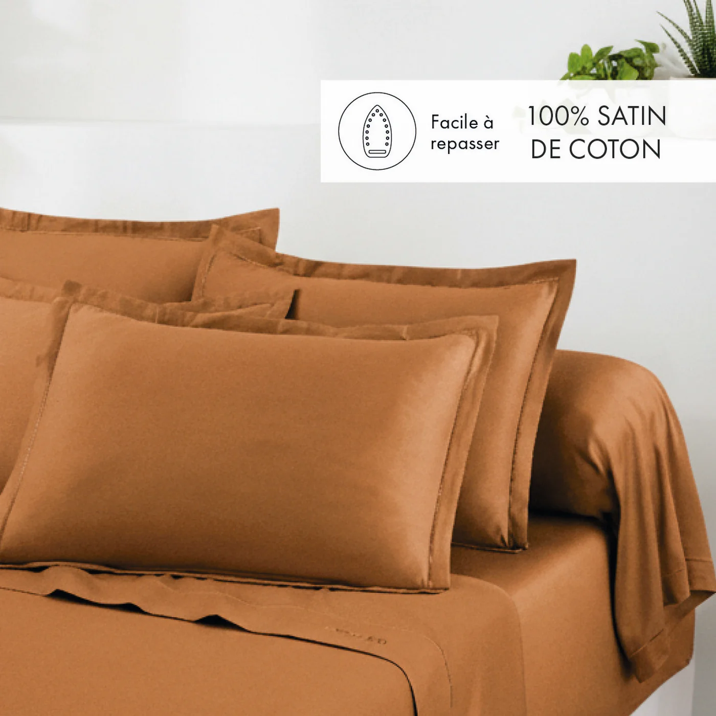 Ensemble De Draps Satin De Coton - Marron 01 - Uni 1 Baratta - Image 2