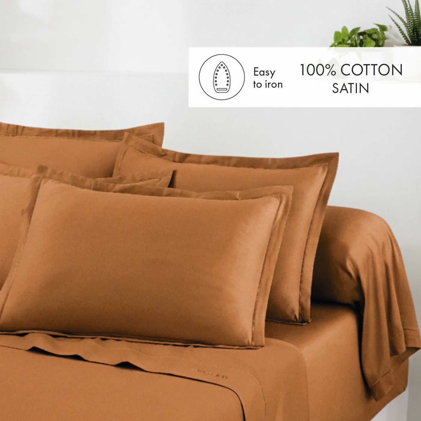 Ensemble De Draps Satin De Coton - Marron 01 - Uni 1 Baratta - Image 3