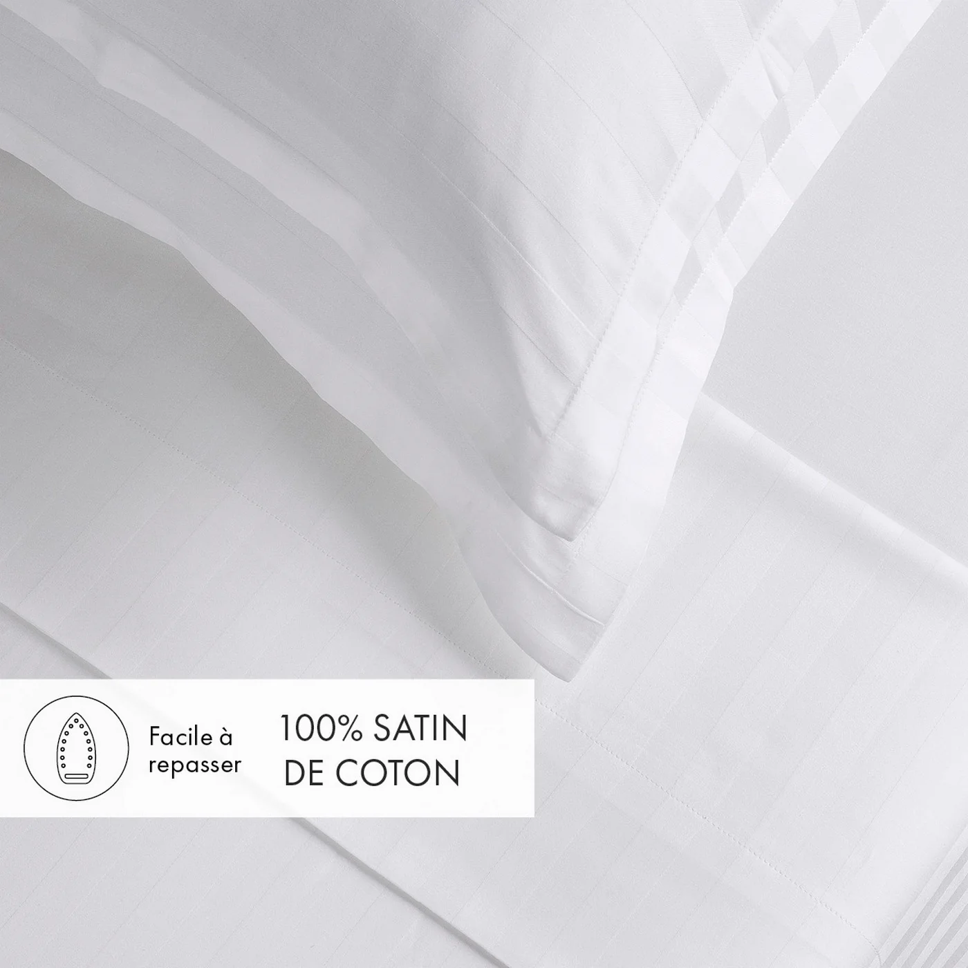 Ensemble De Draps Satin De Coton Rayure Tissé Dobby - Blanc - Dobby Stripe Woven - Image 3