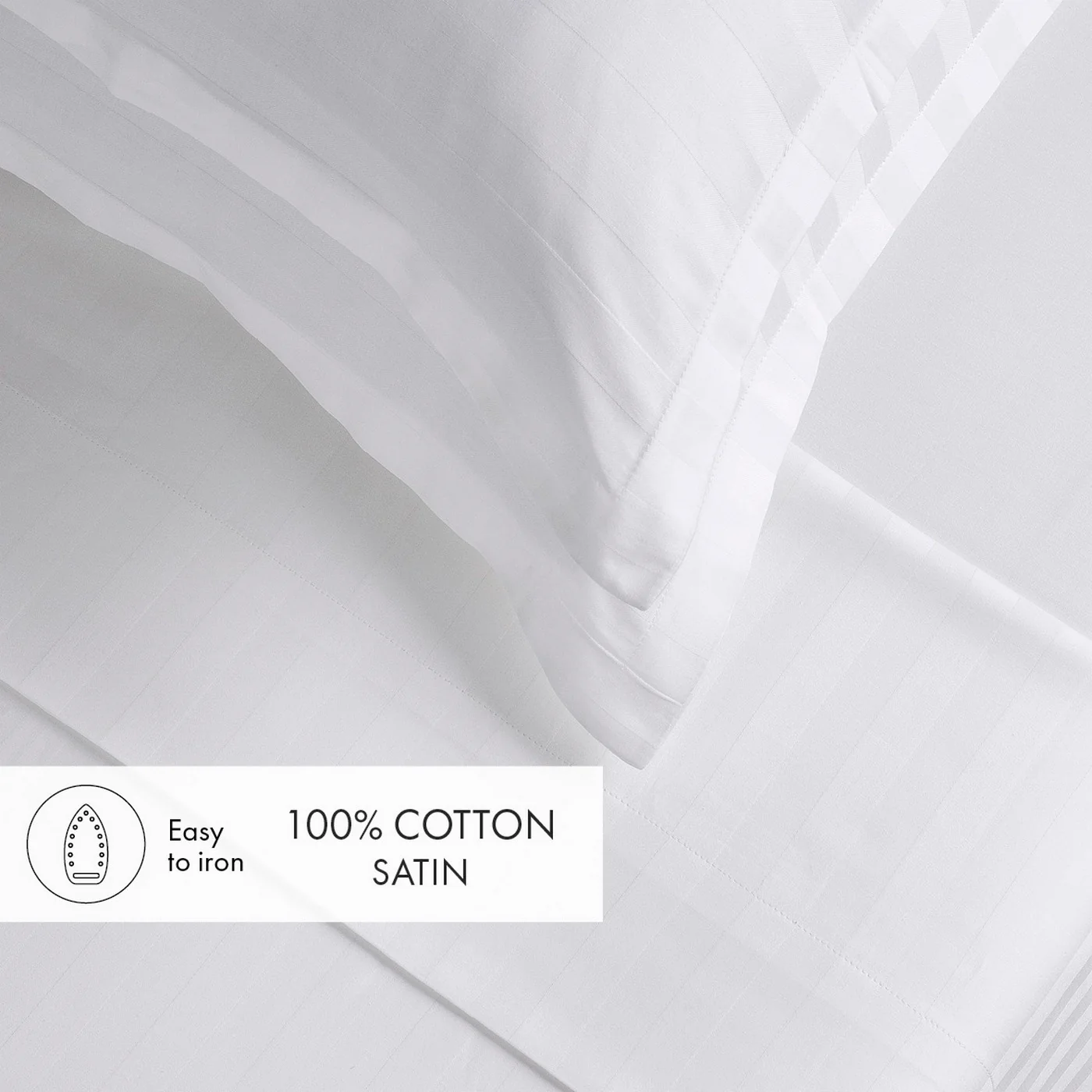 Ensemble De Draps Satin De Coton Rayure Tissé Dobby - Blanc - Dobby Stripe Woven - Image 4