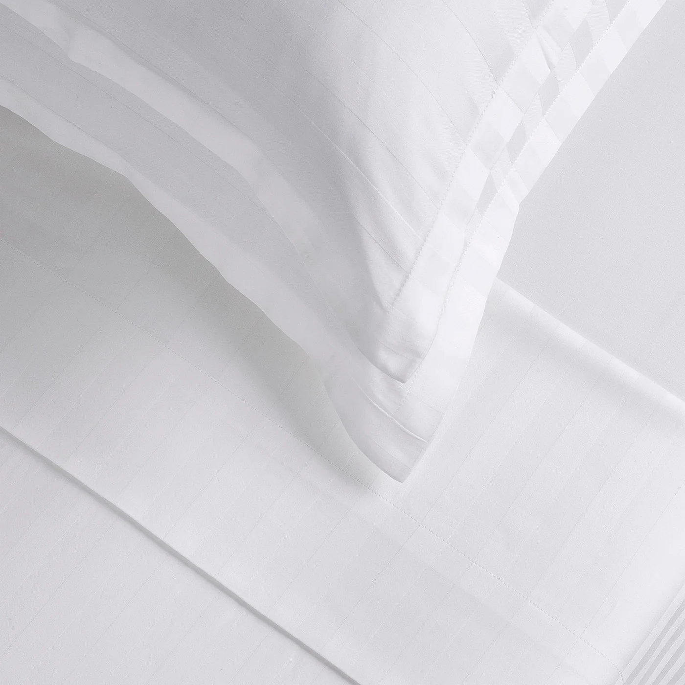 Ensemble De Draps Satin De Coton Rayure Tissé Dobby - Blanc - Dobby Stripe Woven - Image 5