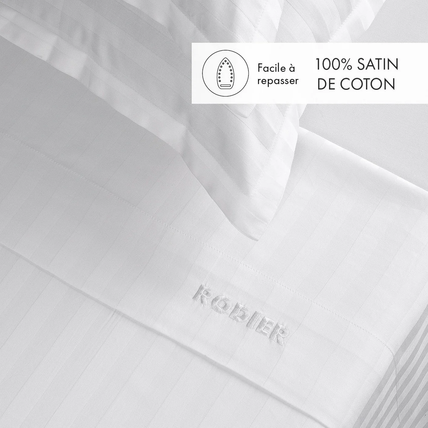 Ensemble De Draps Satin De Coton Rayure Tissé Dobby - Blanc - Dobby Stripe Woven - Image 6
