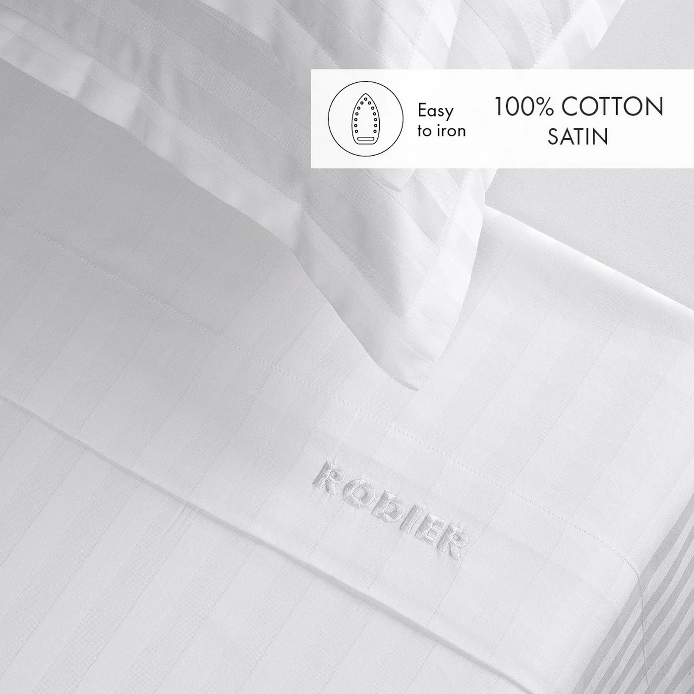 Ensemble De Draps Satin De Coton Rayure Tissé Dobby - Blanc - Dobby Stripe Woven - Image 7