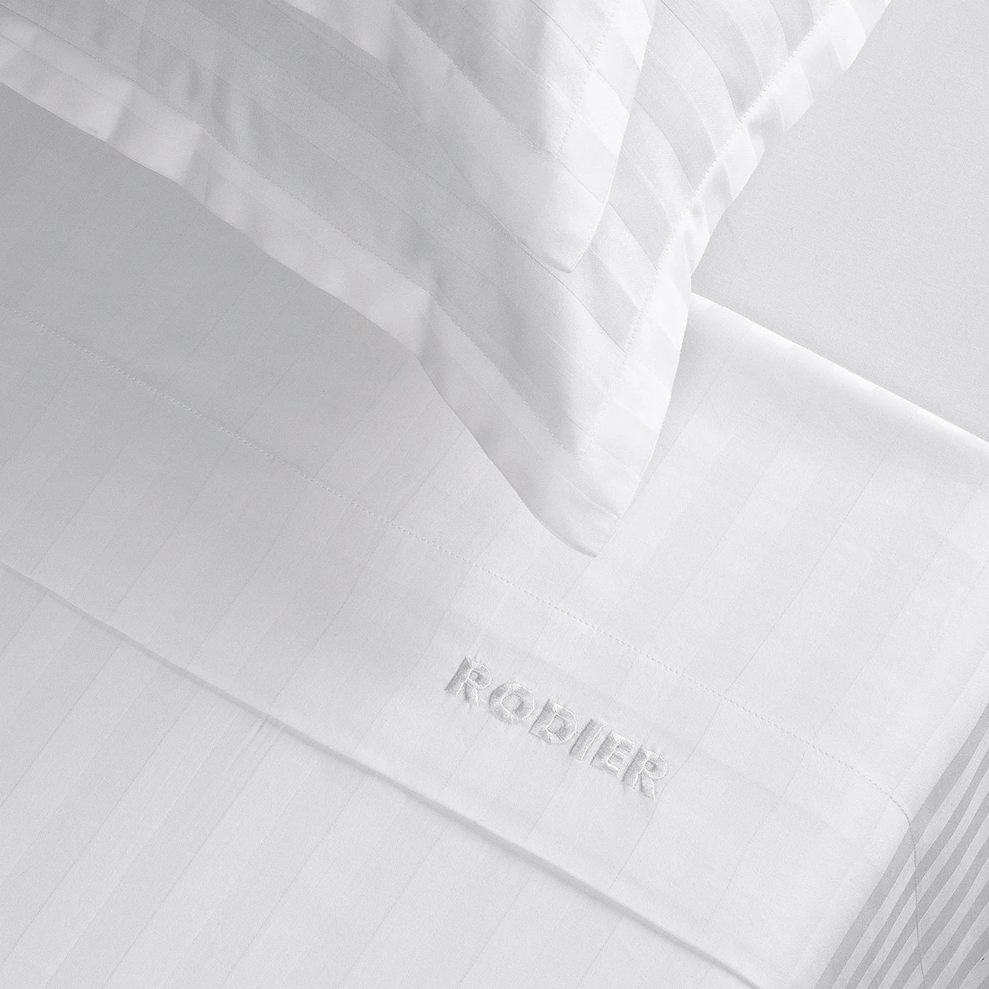 Ensemble De Draps Satin De Coton Rayure Tissé Dobby - Blanc - Dobby Stripe Woven - Image 8