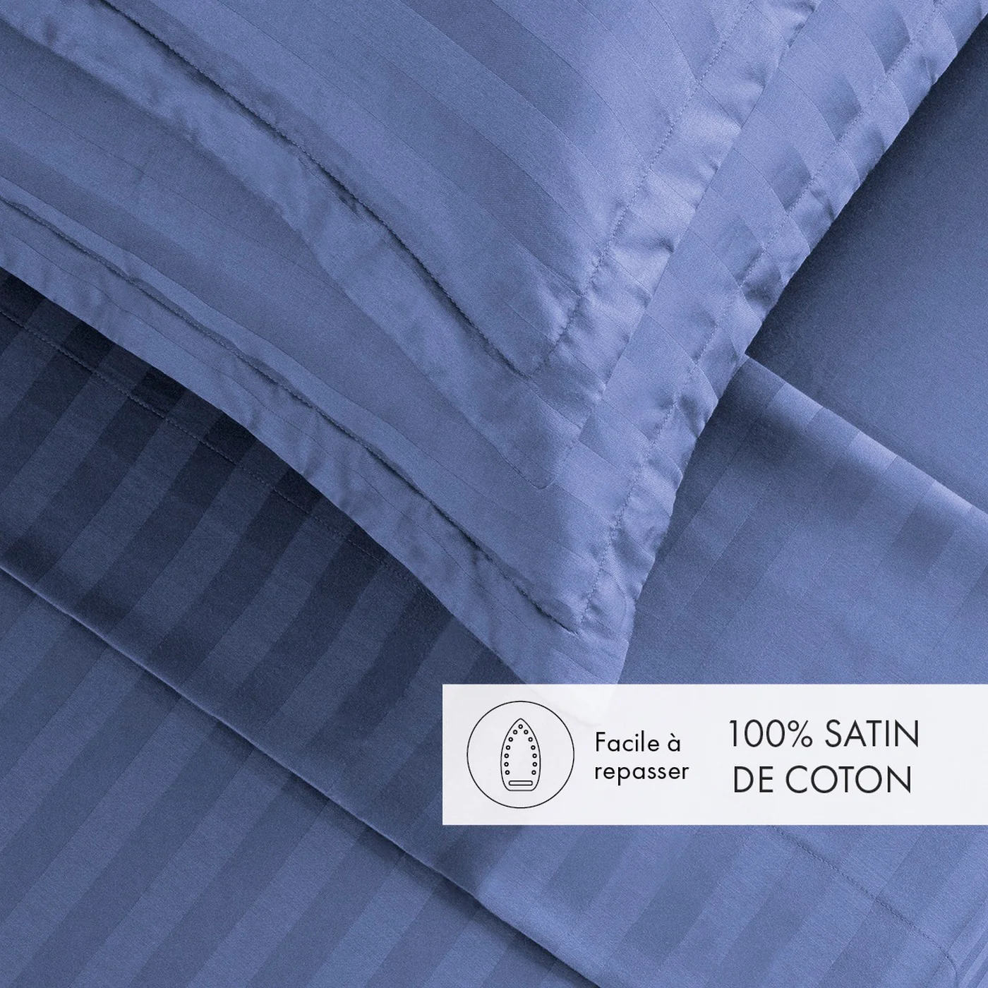 Ensemble De Draps Satin De Coton Rayure Tissé Dobby - Bleu - Dobby Stripe Woven - Image 2