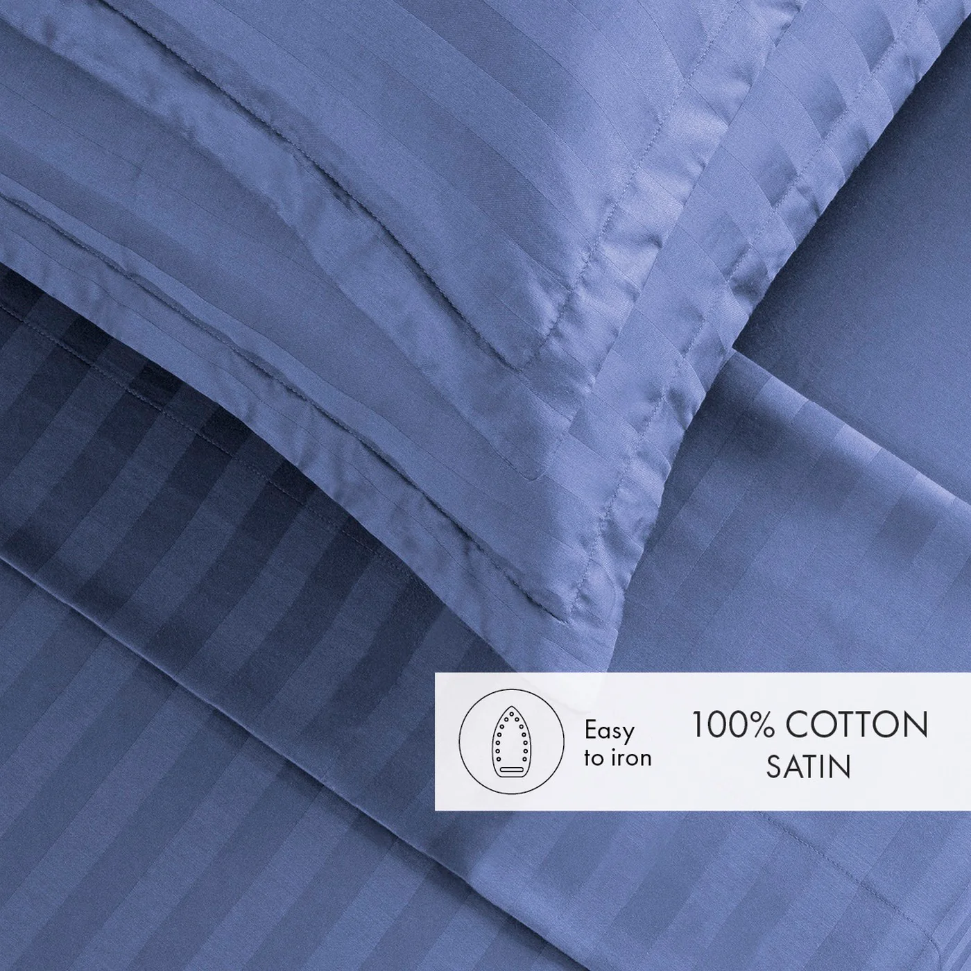 Ensemble De Draps Satin De Coton Rayure Tissé Dobby - Bleu - Dobby Stripe Woven - Image 3