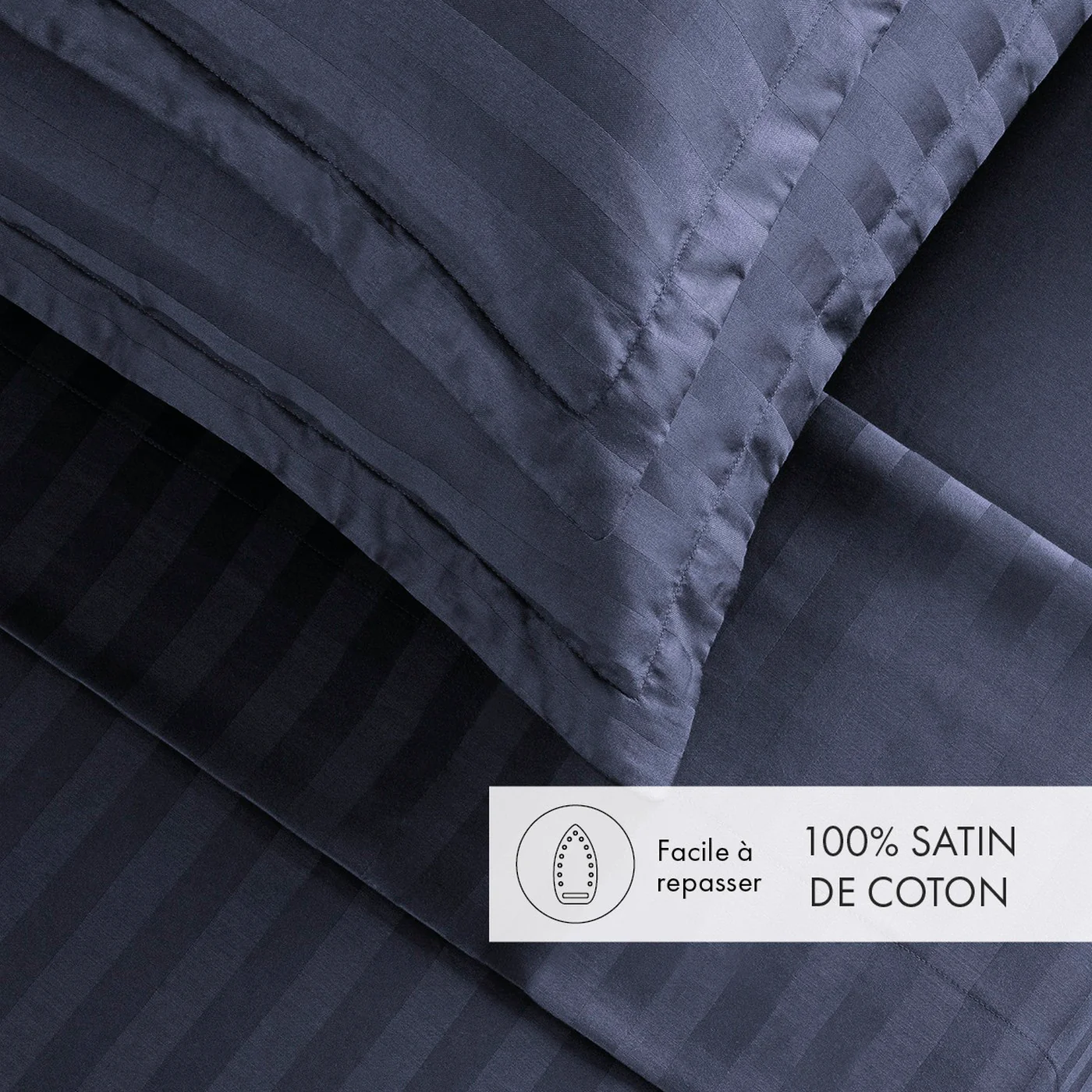 Ensemble De Draps Satin De Coton Rayure Tissé Dobby - Blue Foncé - Dobby Stripe Woven - Image 2