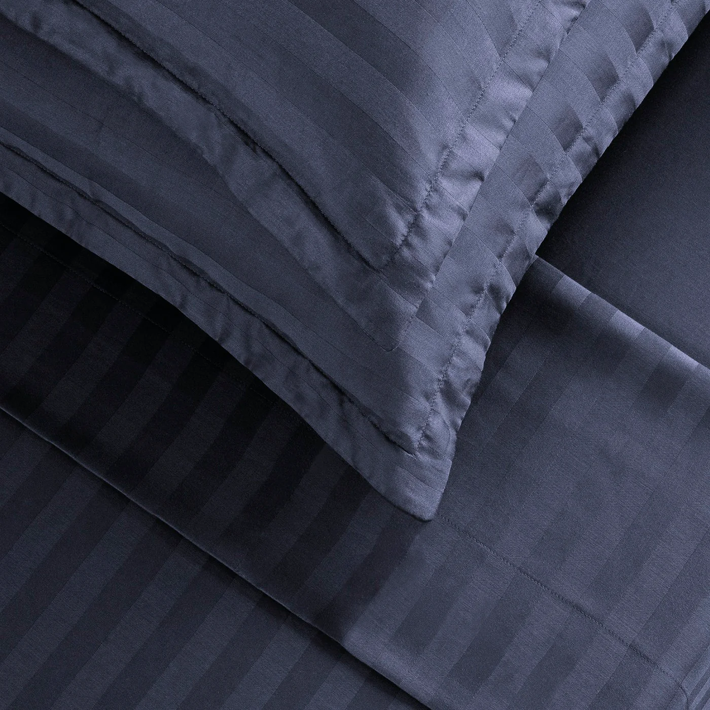 Ensemble De Draps Satin De Coton Rayure Tissé Dobby - Blue Foncé - Dobby Stripe Woven - Image 4