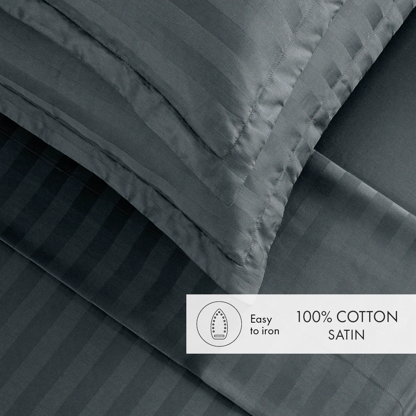 Ensemble De Draps Satin De Coton Rayure Tissé Dobby - Gris Foncé - Dobby Stripe Woven - Image 3