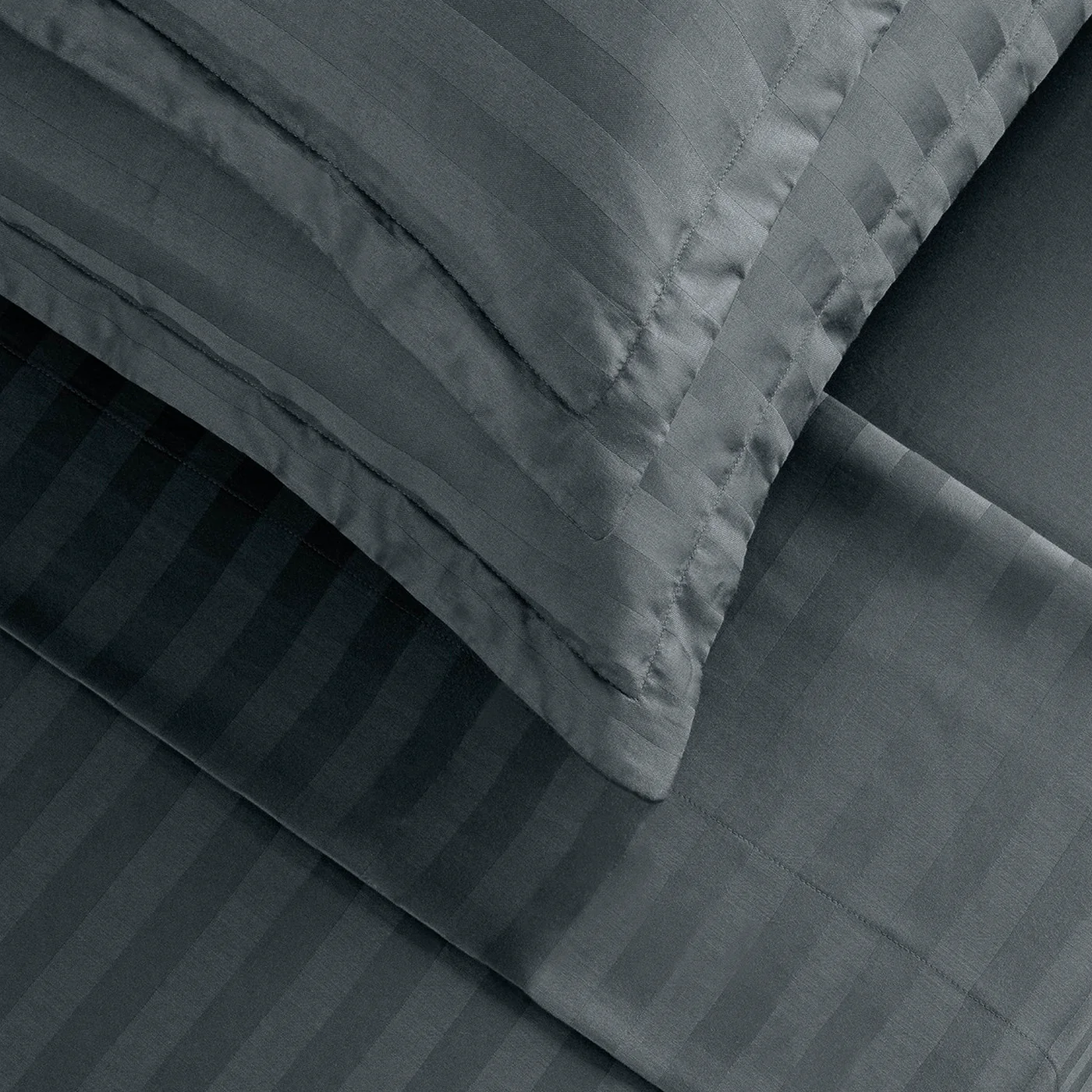 Ensemble De Draps Satin De Coton Rayure Tissé Dobby - Gris Foncé - Dobby Stripe Woven - Image 4