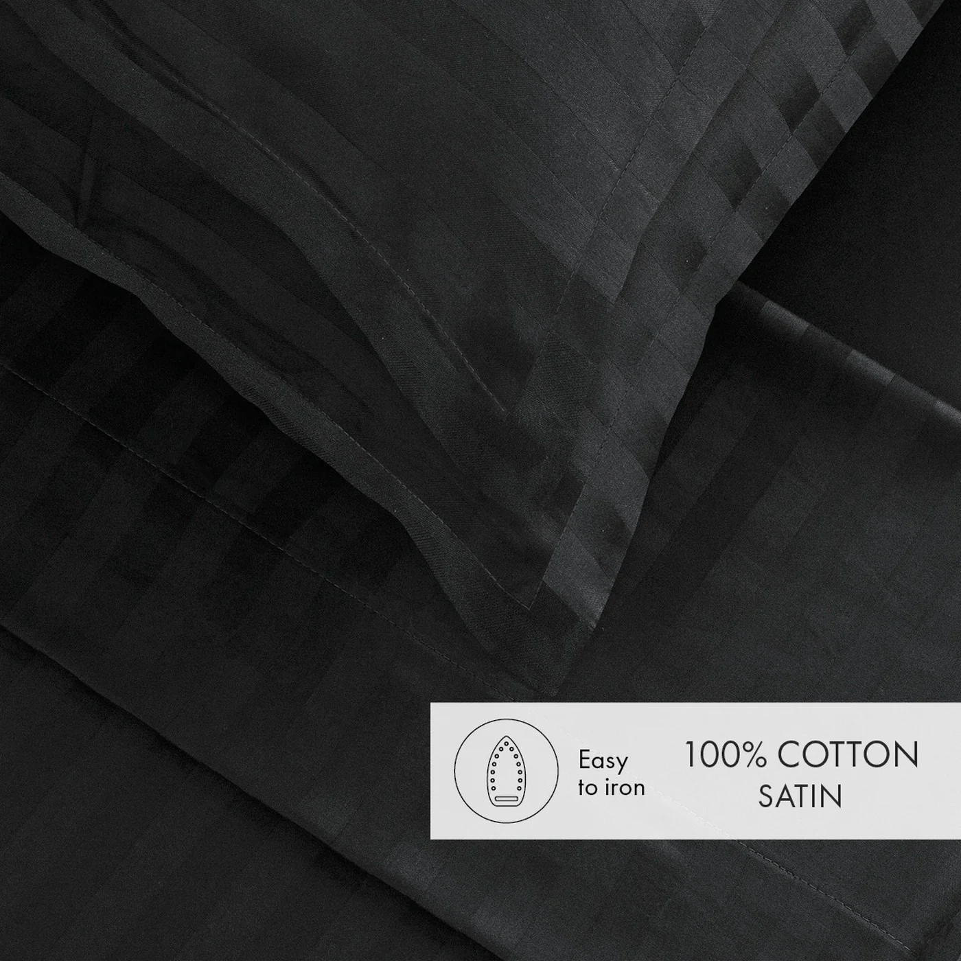 Ensemble De Draps Satin De Coton Rayure Tissé Dobby - Noir - Dobby Stripe Woven - Image 3