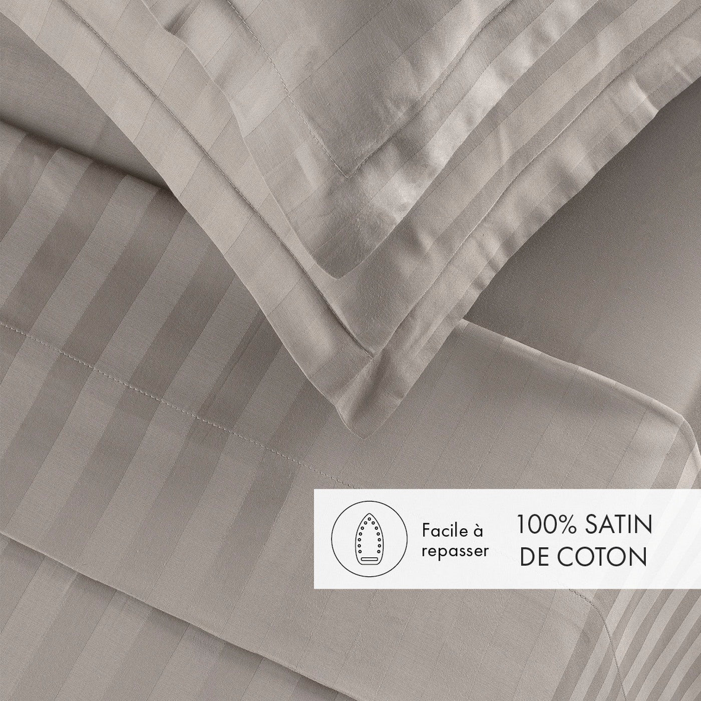 Ensemble De Draps Satin De Coton Rayure Tissé Dobby - Taupe - Dobby Stripe Woven - Image 2