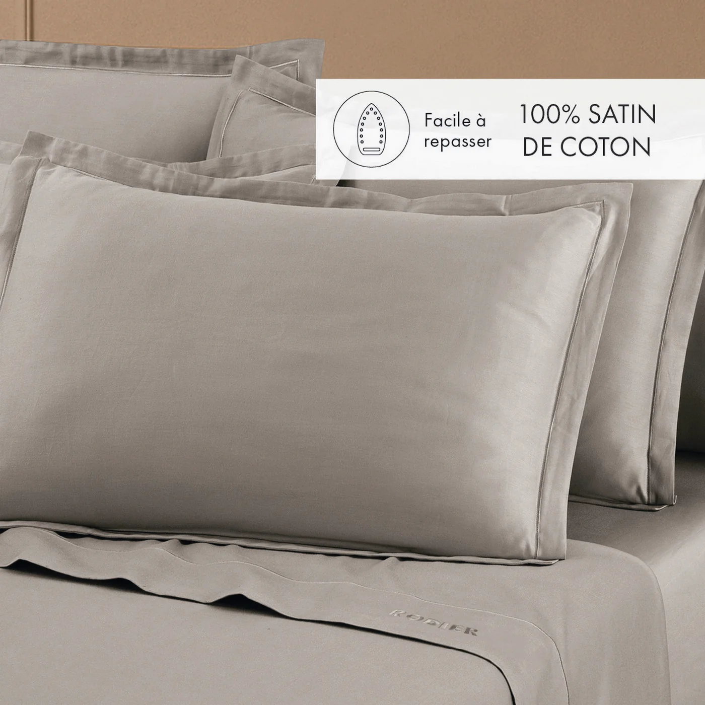 Ensemble De Draps Satin De Coton - Taupe 01 - Uni 1 Baratta - Image 3
