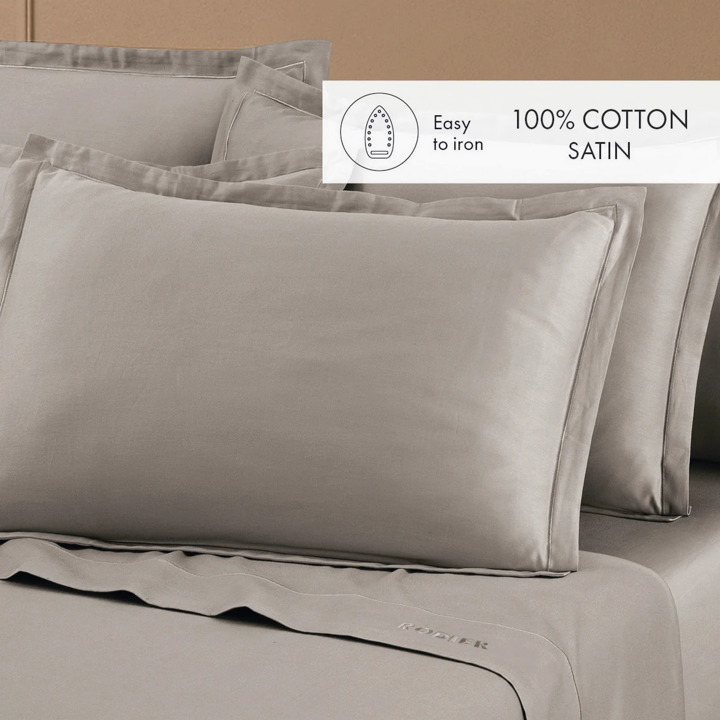Ensemble De Draps Satin De Coton - Taupe 01 - Uni 1 Baratta - Image 4